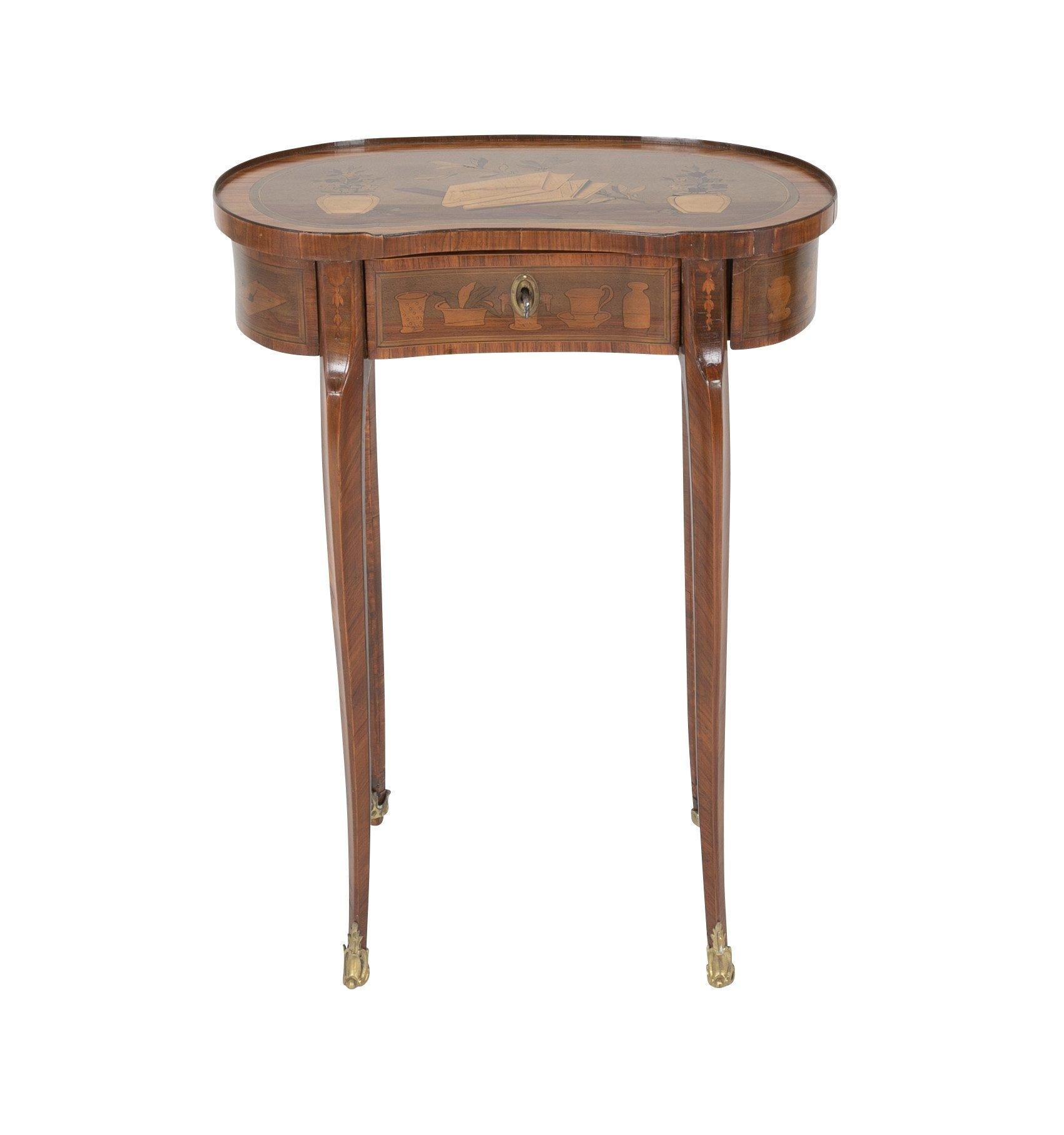 European Louis XV Kidney Form Marquetry Table After Charles Topino