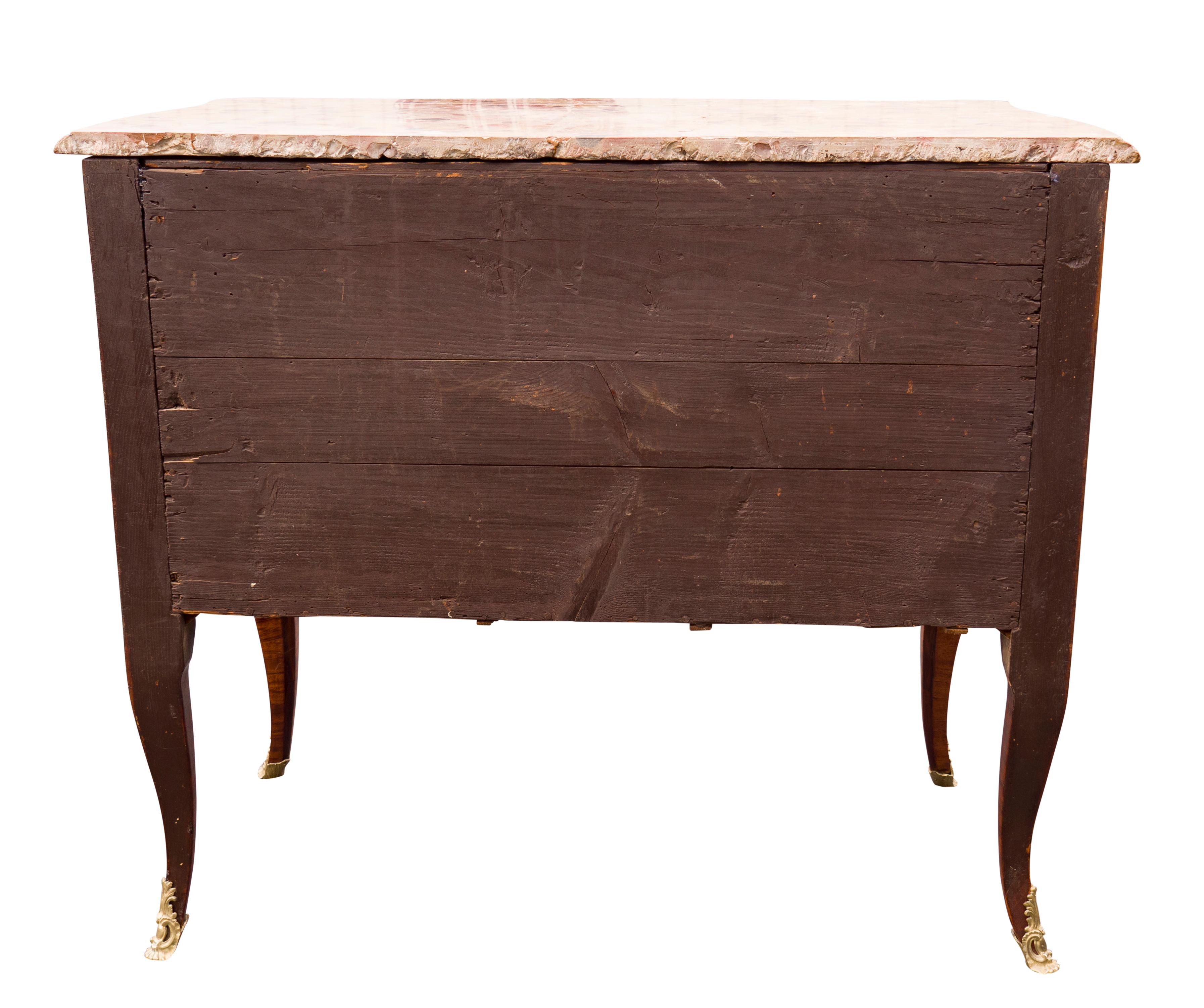 Bronze Louis XV Kingwood And Parquetry Commode For Sale