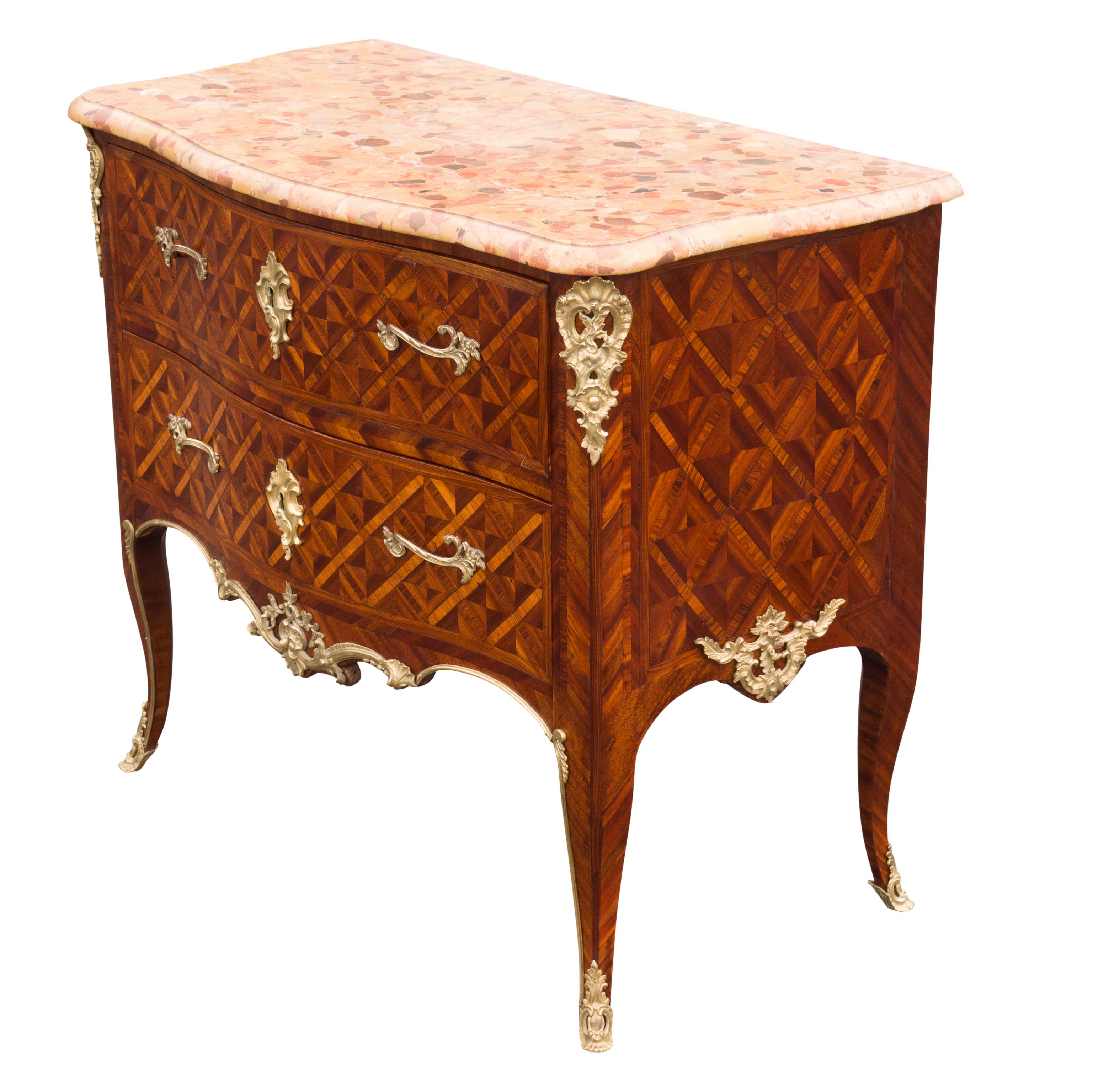 Commode Louis XV en bois de violette et parqueterie en vente 2