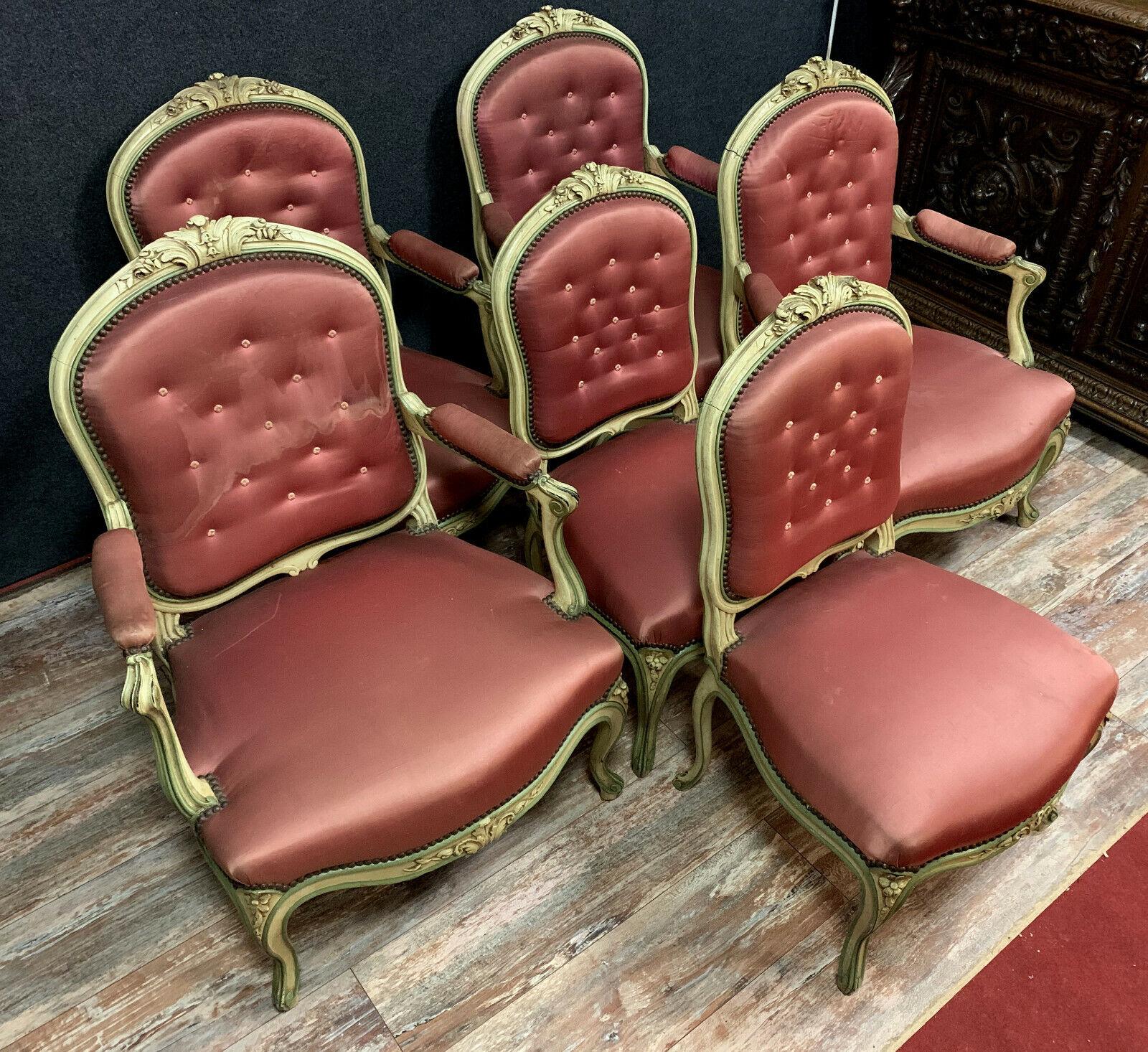 Salon-Möbel-Set aus lackiertem Holz im Stil Louis XV. mit 4 Sesseln und 2 Stühlen -1X01 im Angebot 1