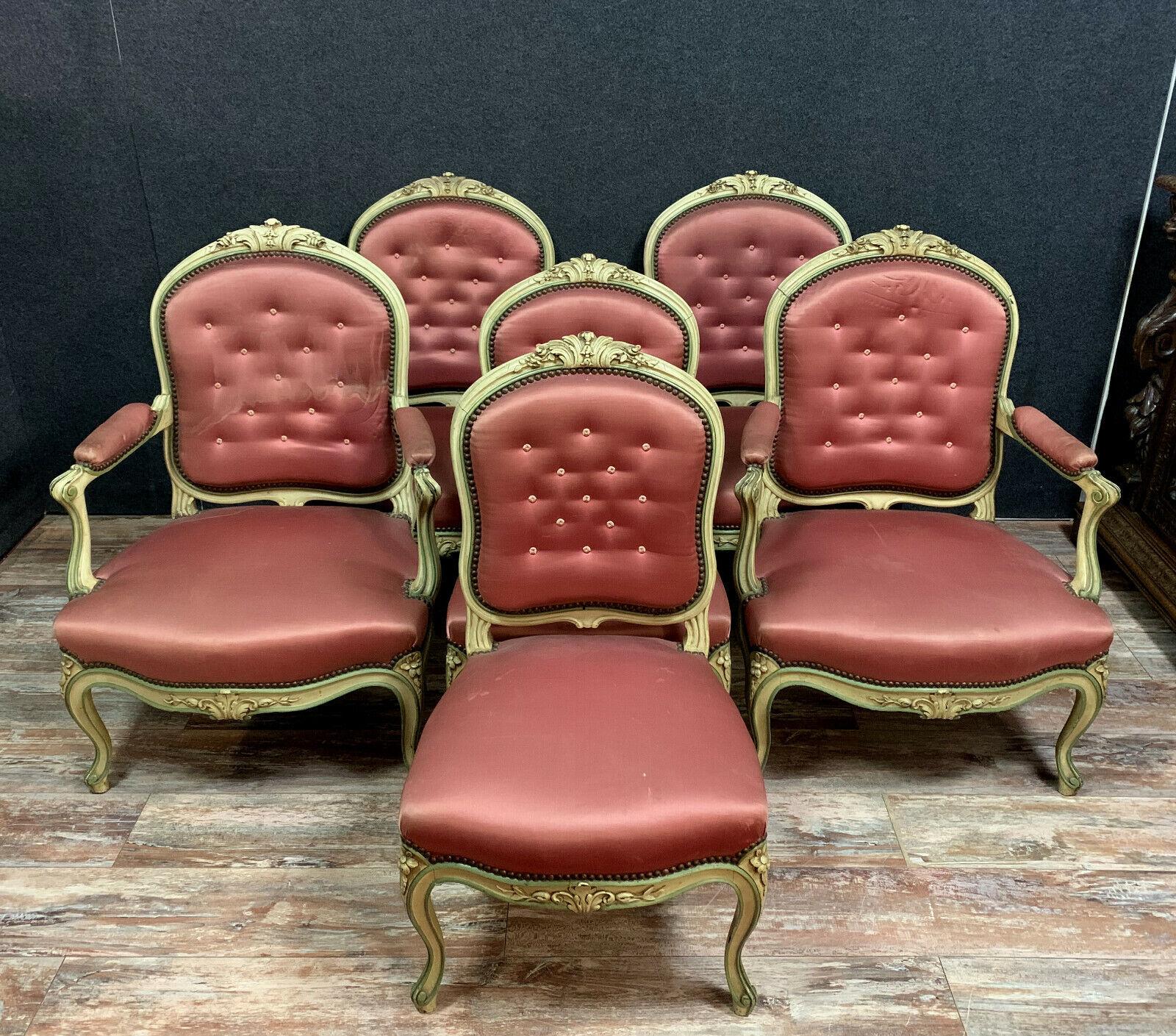 Louis XV Lacquered Wood Salon Furniture Set with 4 Armchairs and 2 Chairs -1X01 4