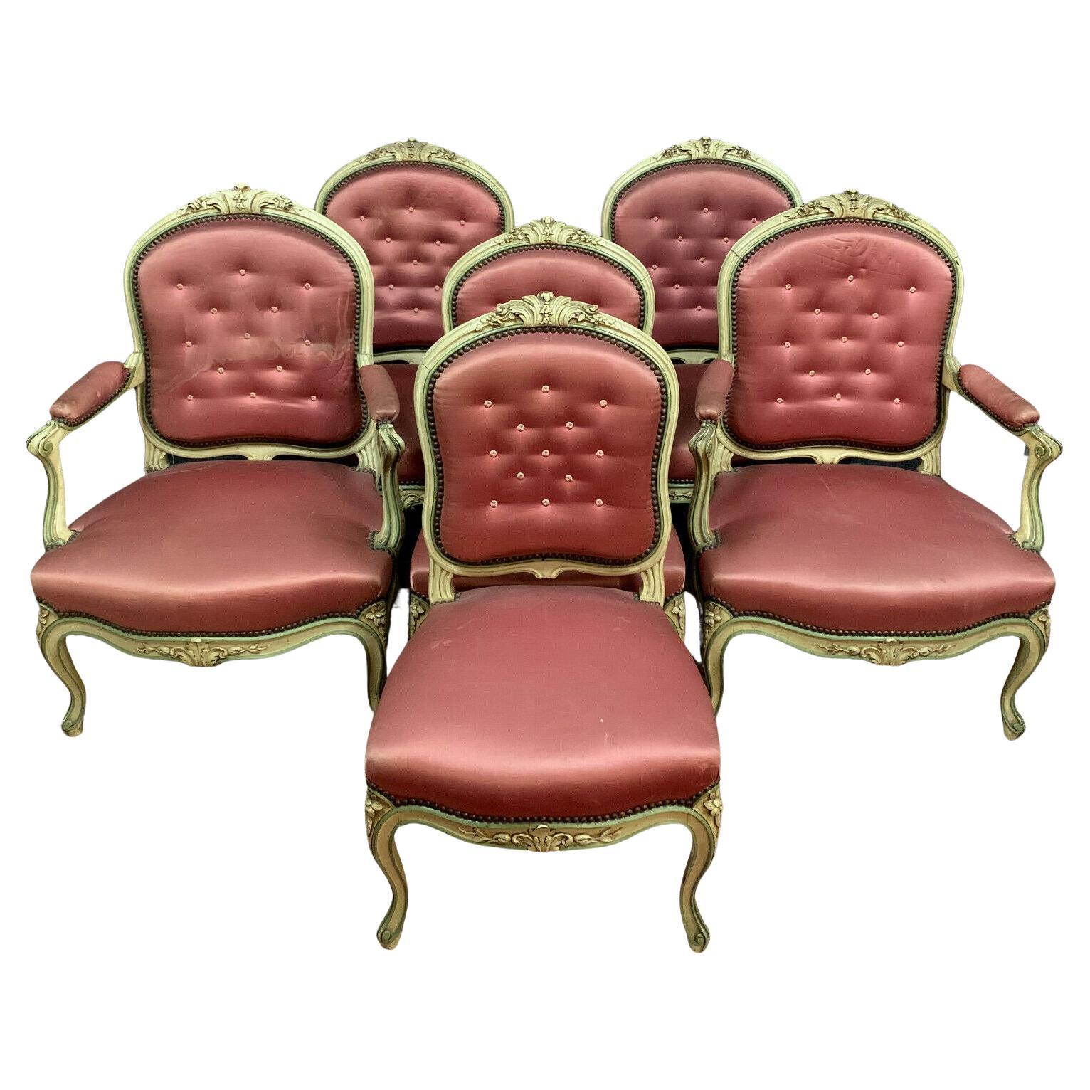 Louis XV Lacquered Wood Salon Furniture Set with 4 Armchairs and 2 Chairs -1X01 For Sale