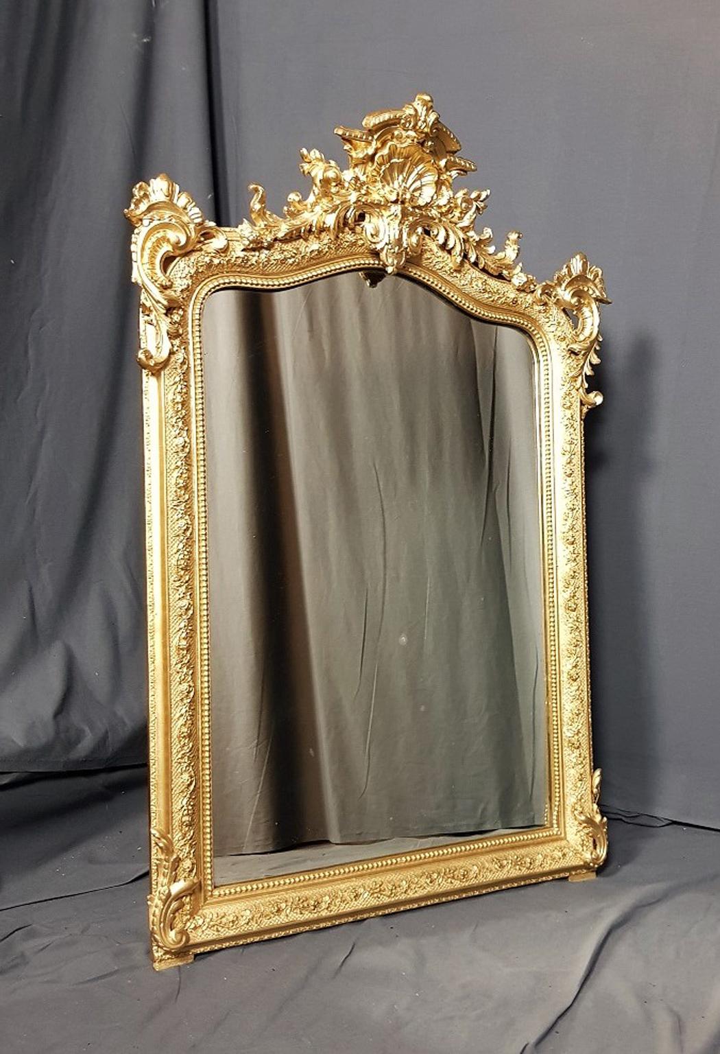 French Louis XV Large Size Gilt Wall Mirror, France 1869