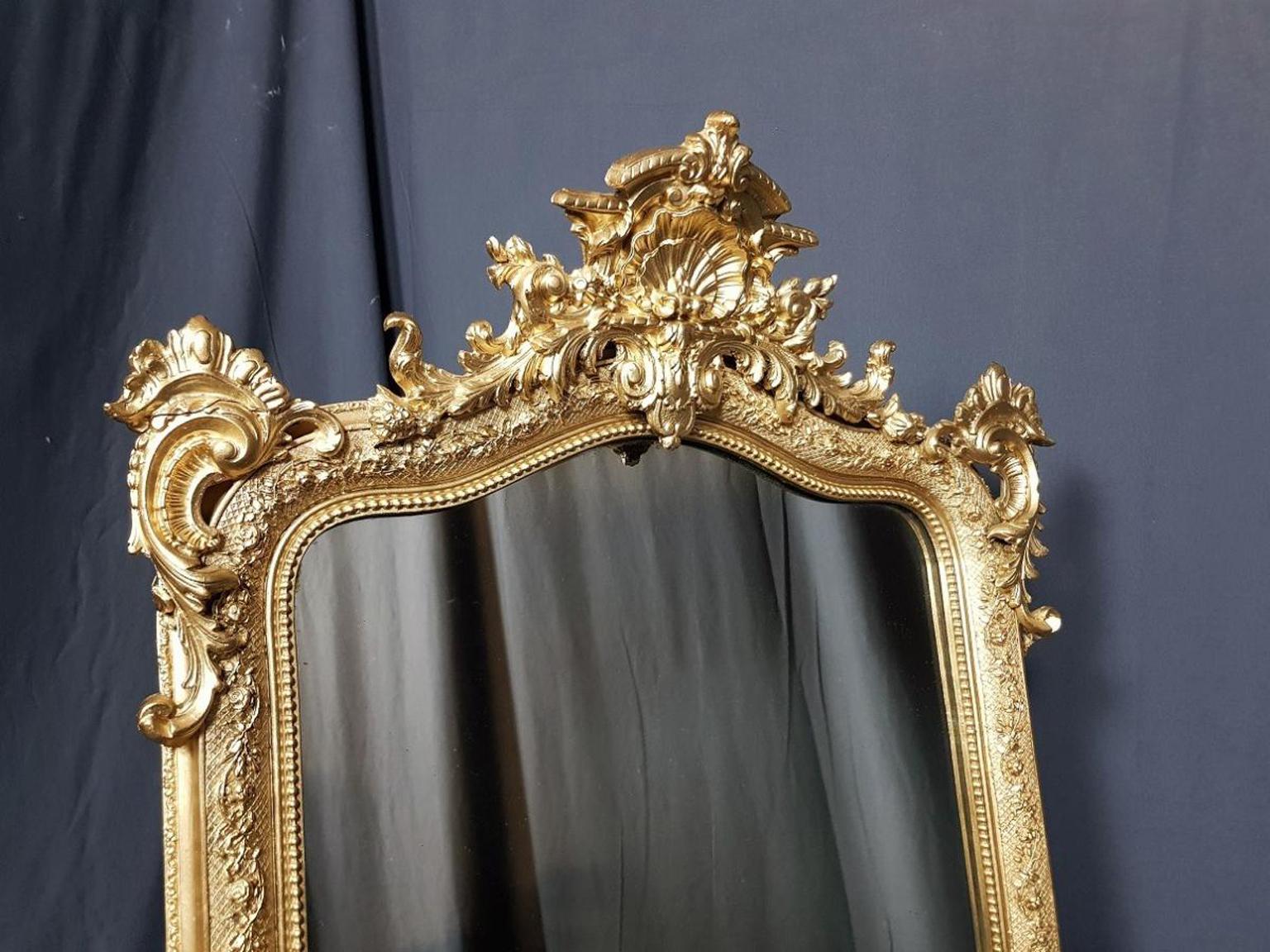 Louis XV Large Size Gilt Wall Mirror, France 1869 In Excellent Condition In Paris, FR