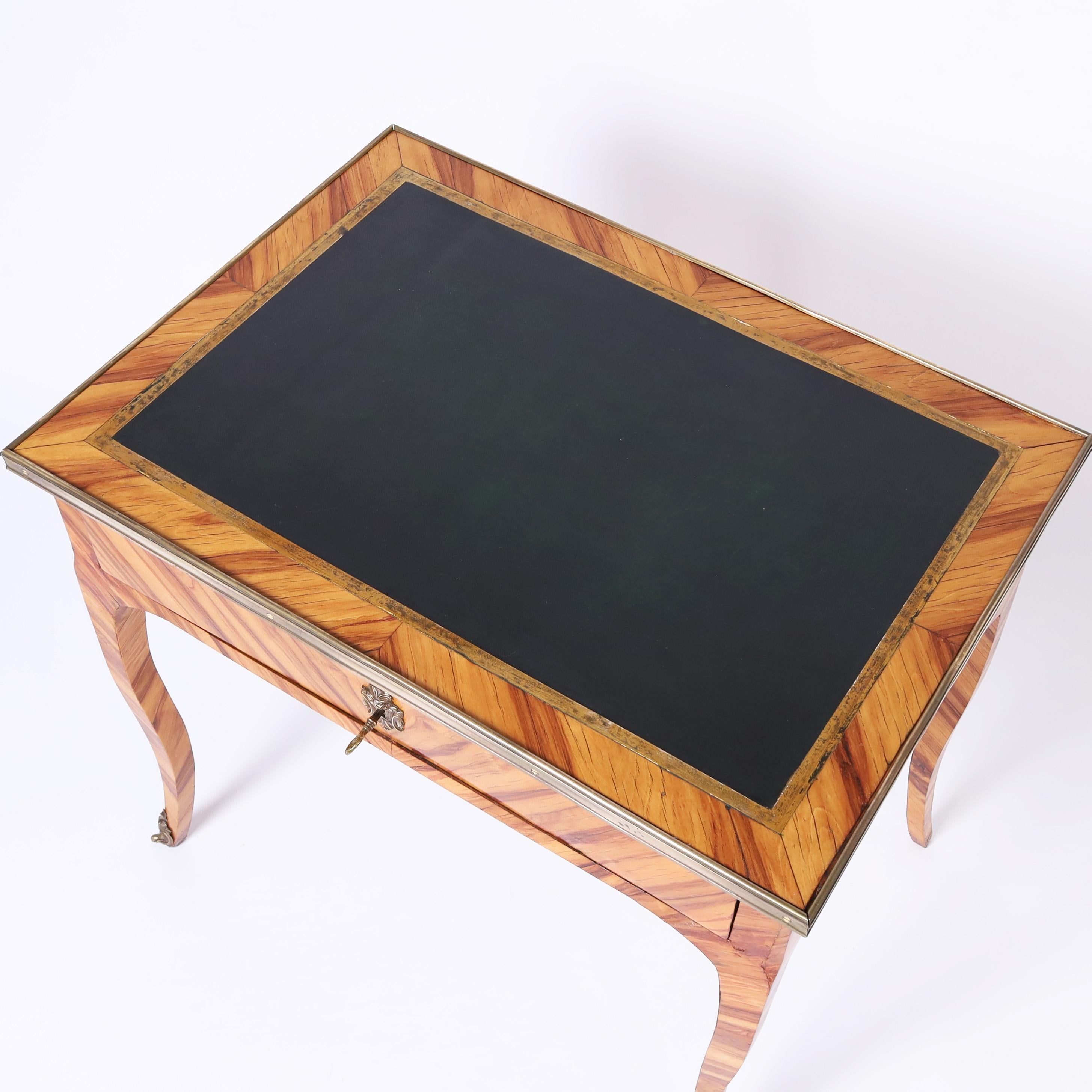 Hand-Crafted Louis XV Leather Top Cocobola Wood Writing Desk For Sale
