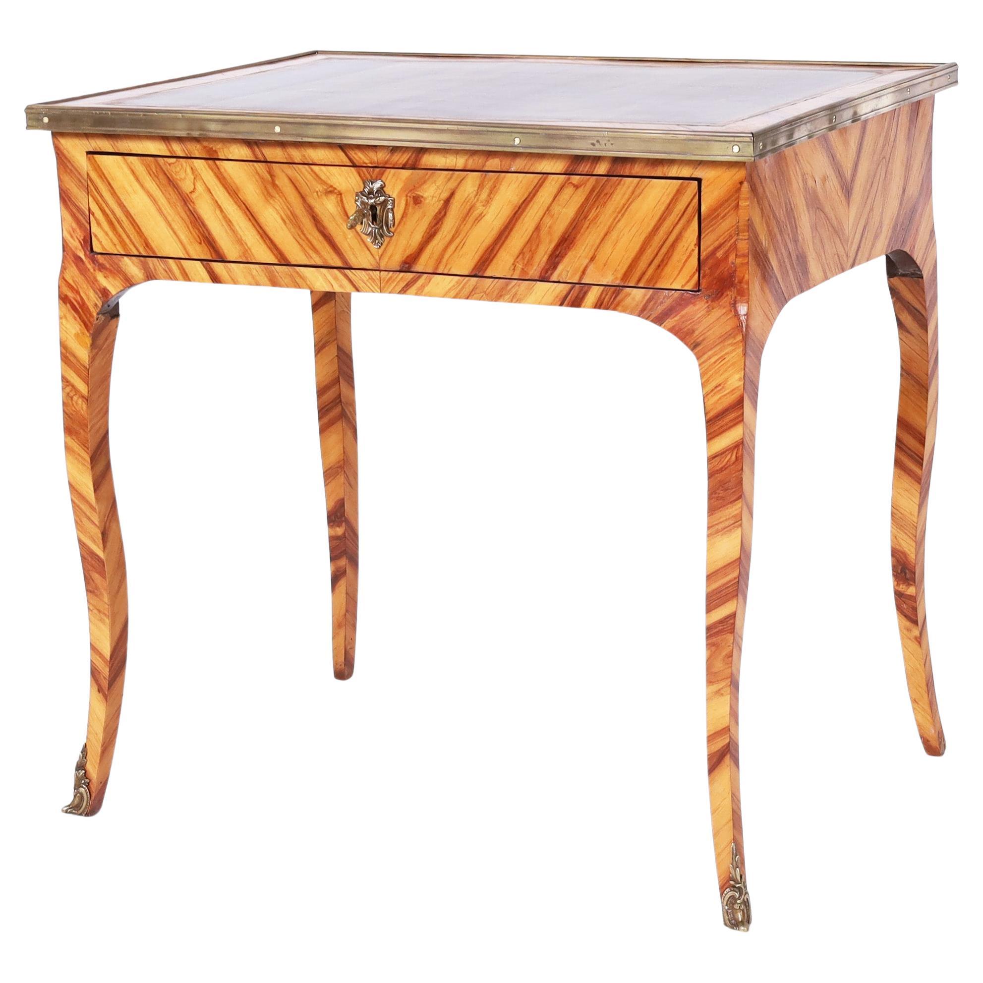 Louis XV Leather Top Cocobola Wood Writing Desk For Sale