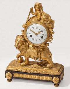 Louis XV Lion Mantel Clock Gilded Bronze, circa 1770
