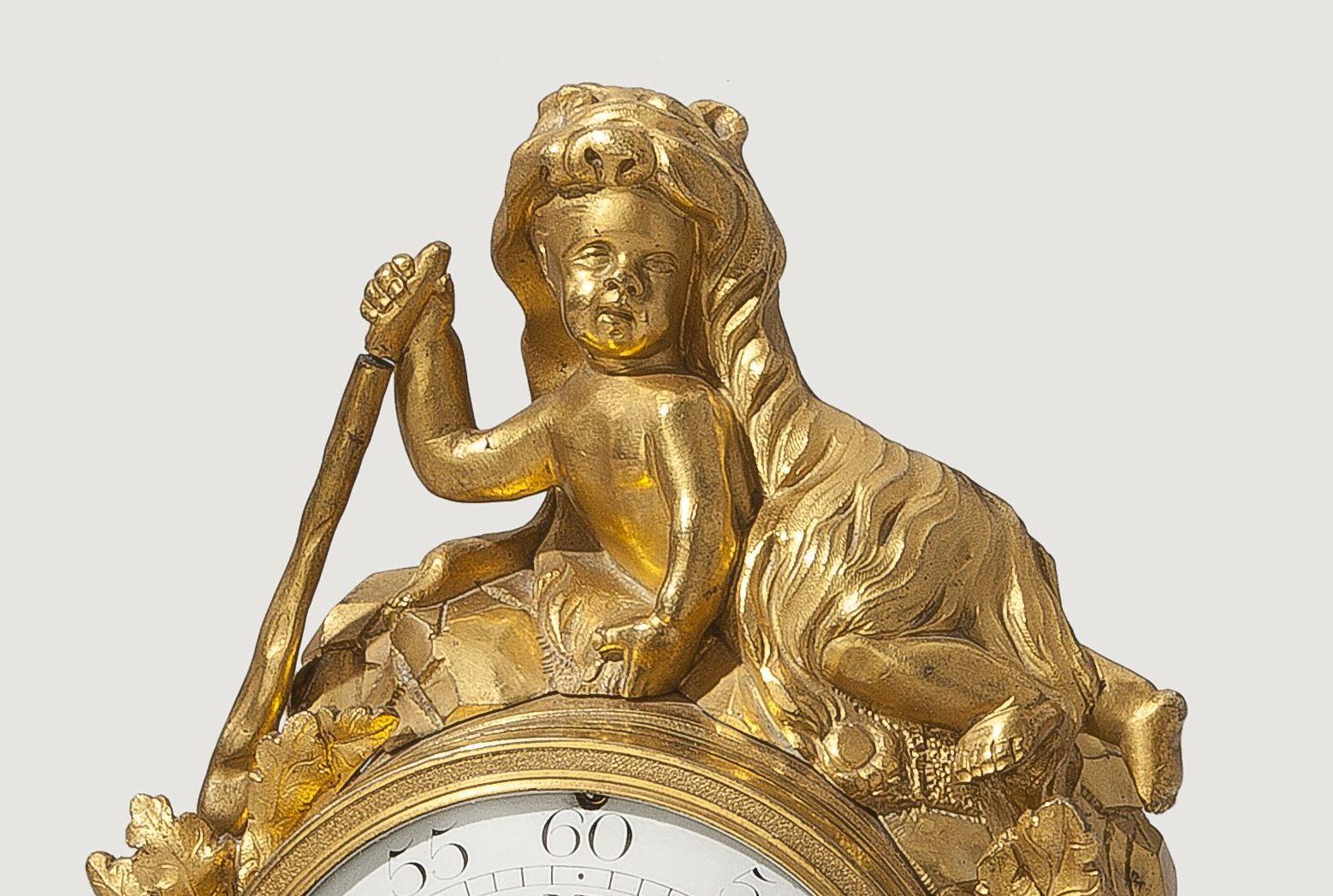 Baroque Louis XV Lion Mantel Clock Gilded Bronze, circa 1770 For Sale