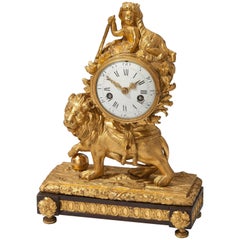 Louis XV Lion Mantel Clock Gilded Bronze, circa 1770