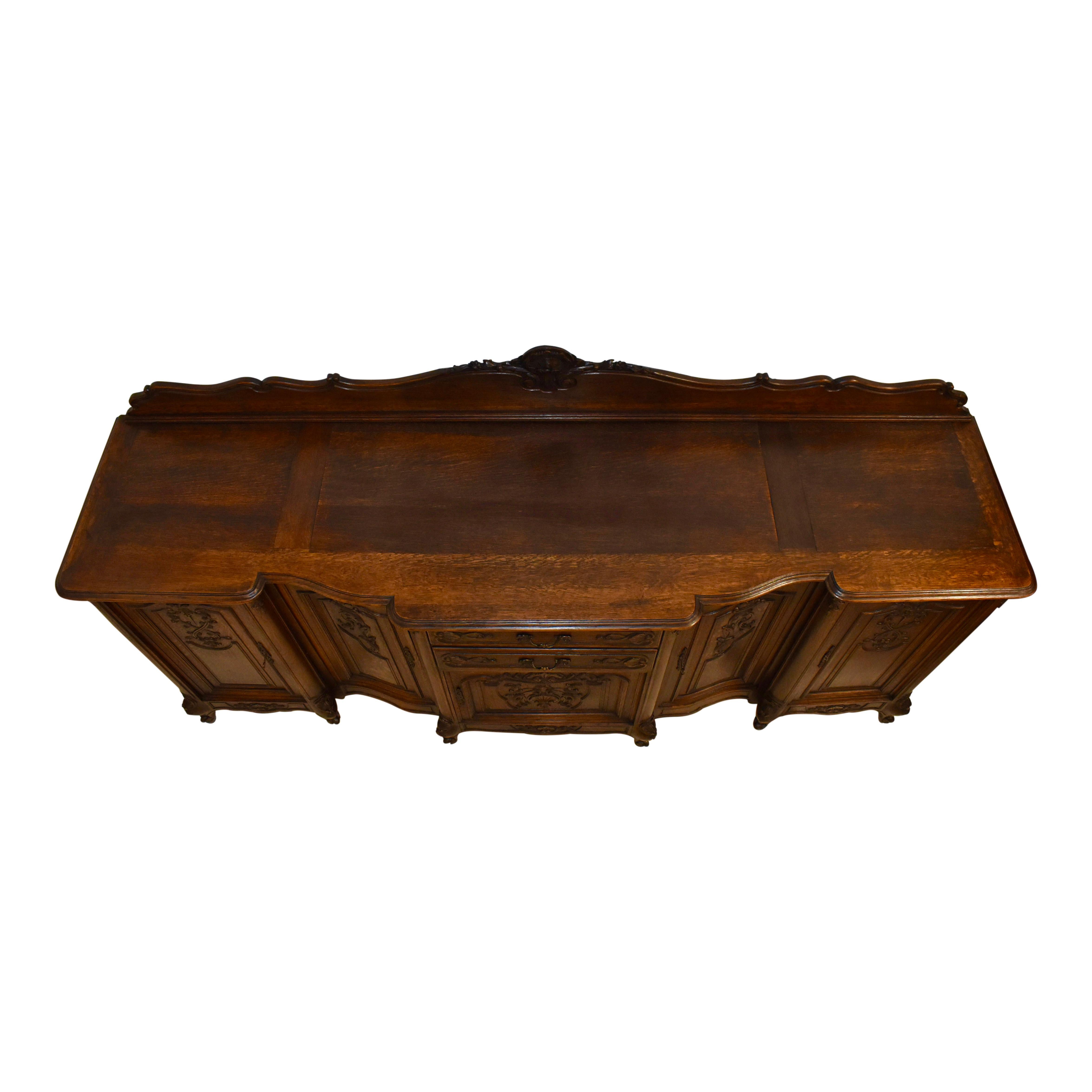 Carved Louis XV Long Oak Breakfront Sideboard For Sale