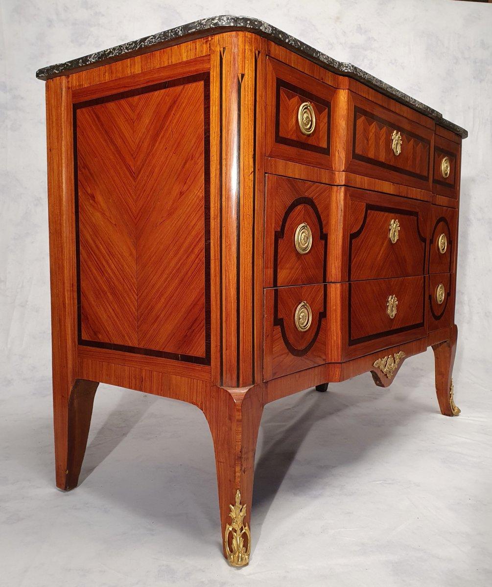 Marble Louis XV, Louis XVI Transition Commode, Geometric Marquetry, 19th, Rosewood