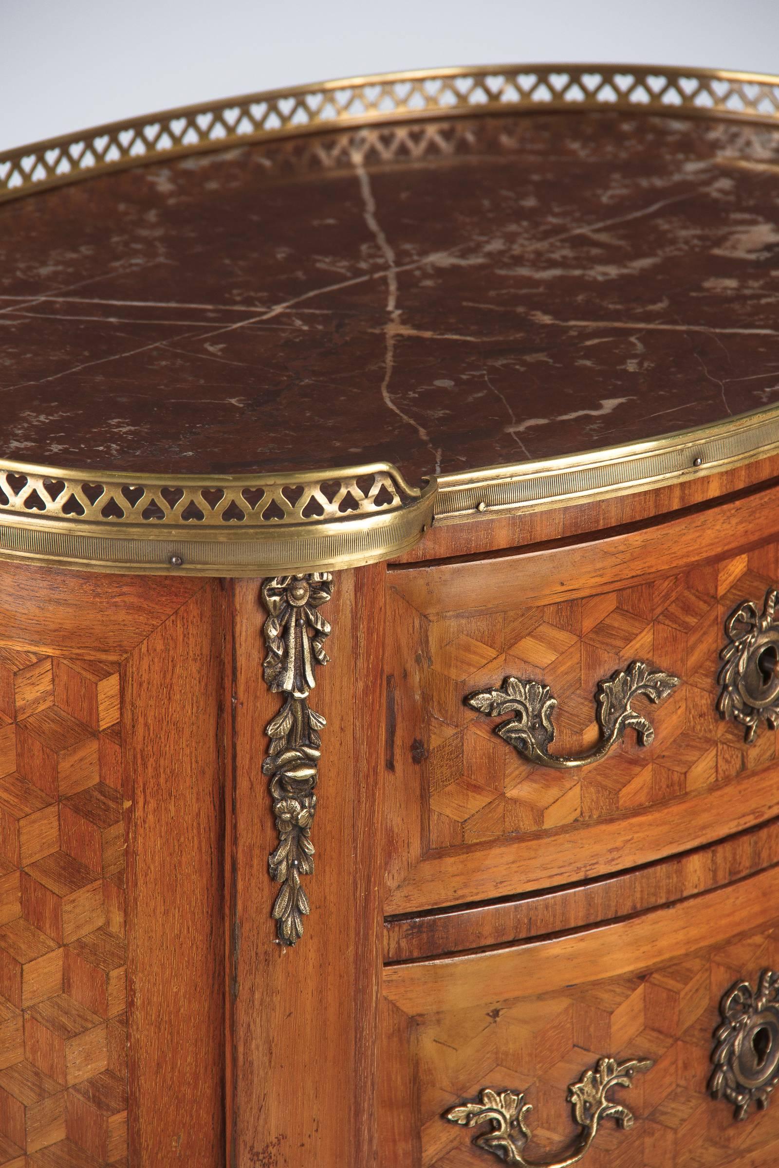 Louis XV-Louis XVI Transition Marquetry Chest with Marble Top, 1900s 5