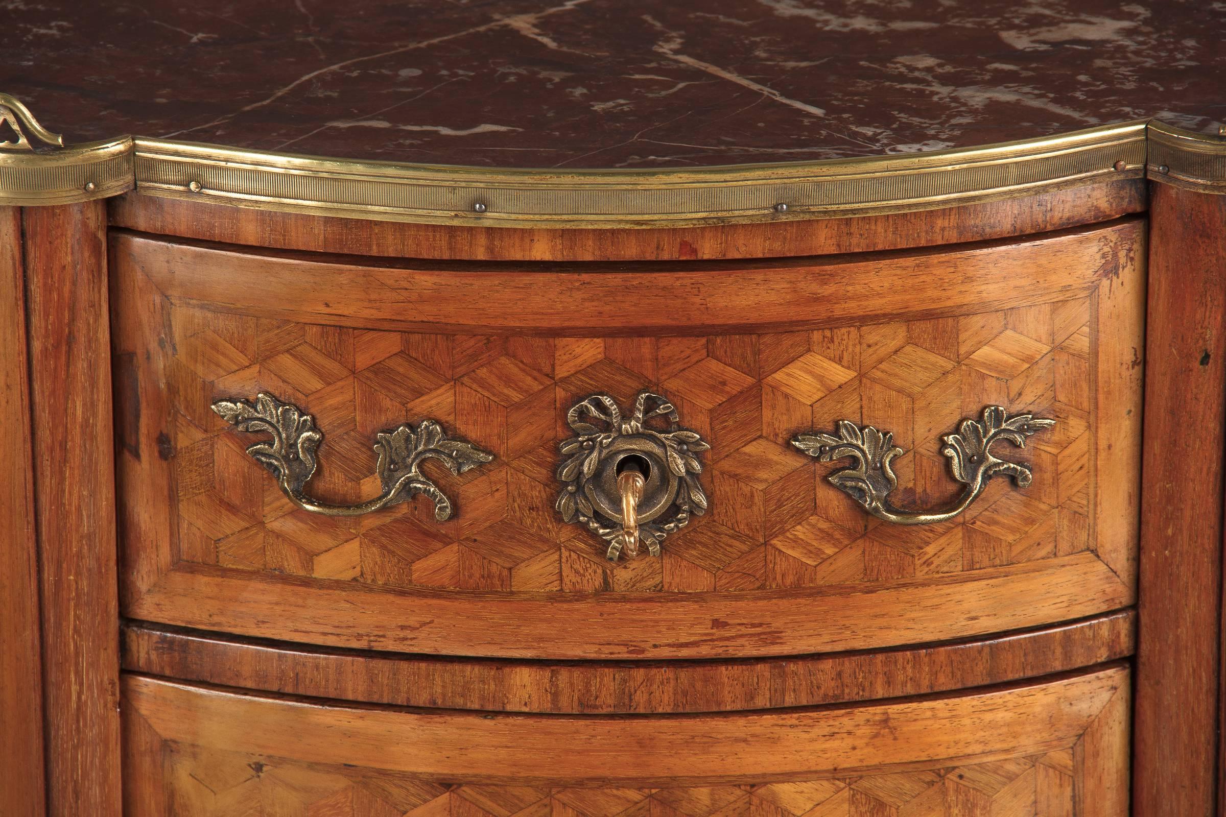 Louis XV-Louis XVI Transition Marquetry Chest with Marble Top, 1900s 9