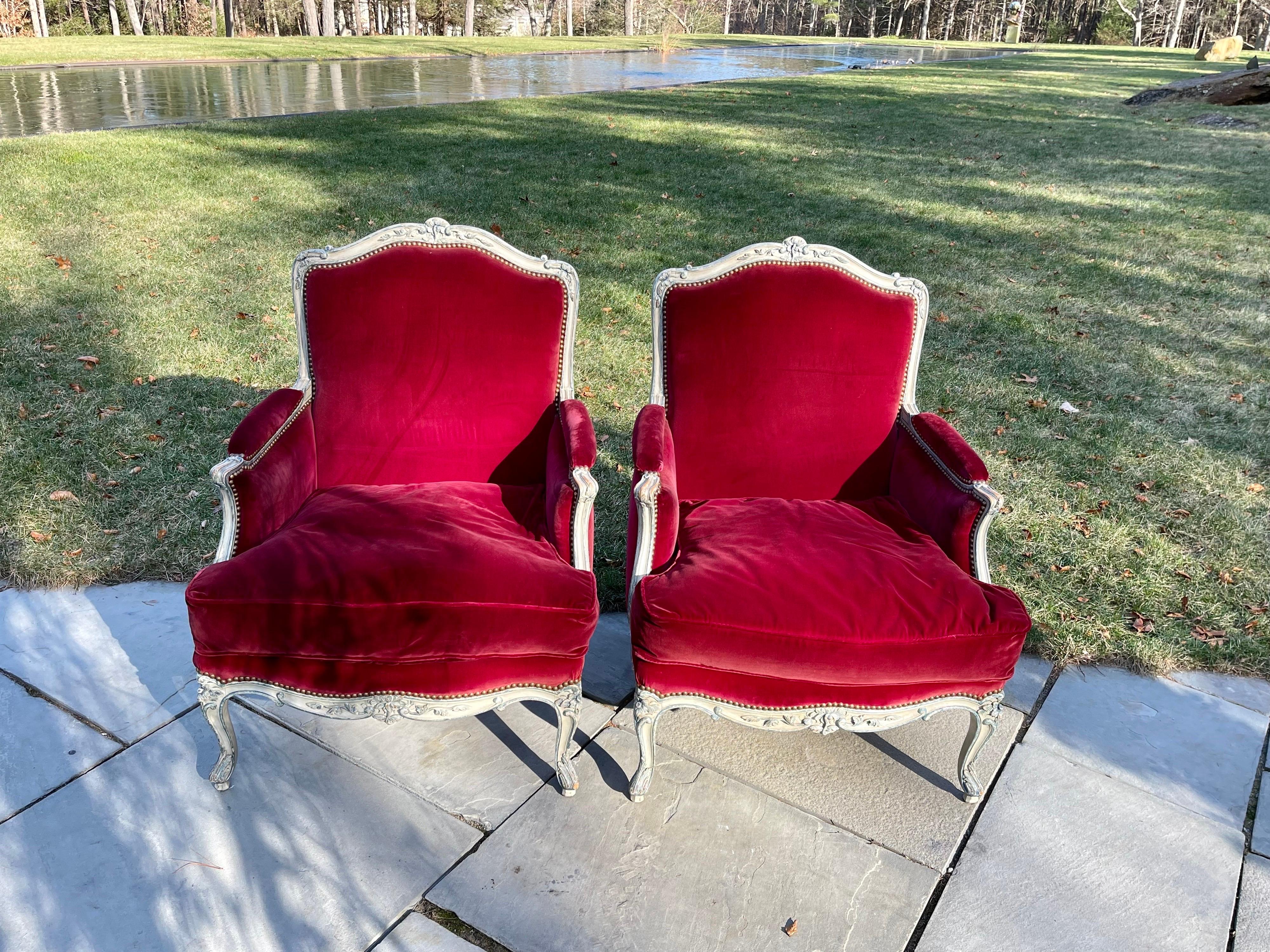 Hand-Carved A Pair of Louis XV Lounge Chairs  For Sale