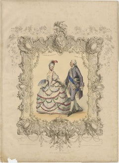 Louis XV & Madame de Pompadour Rococo Court Costume Lithograph, 1847