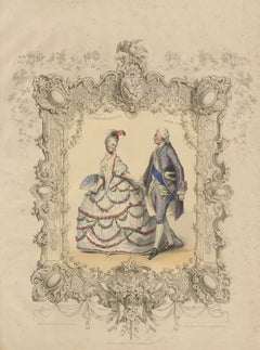 Louis XV & Madame de Pompadour Rococo Court Costume Lithograph, 1847
