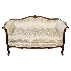 Antique Louis XV Mahogany Carved Settee, Canape / Sofa, Floral Silk Upholstery