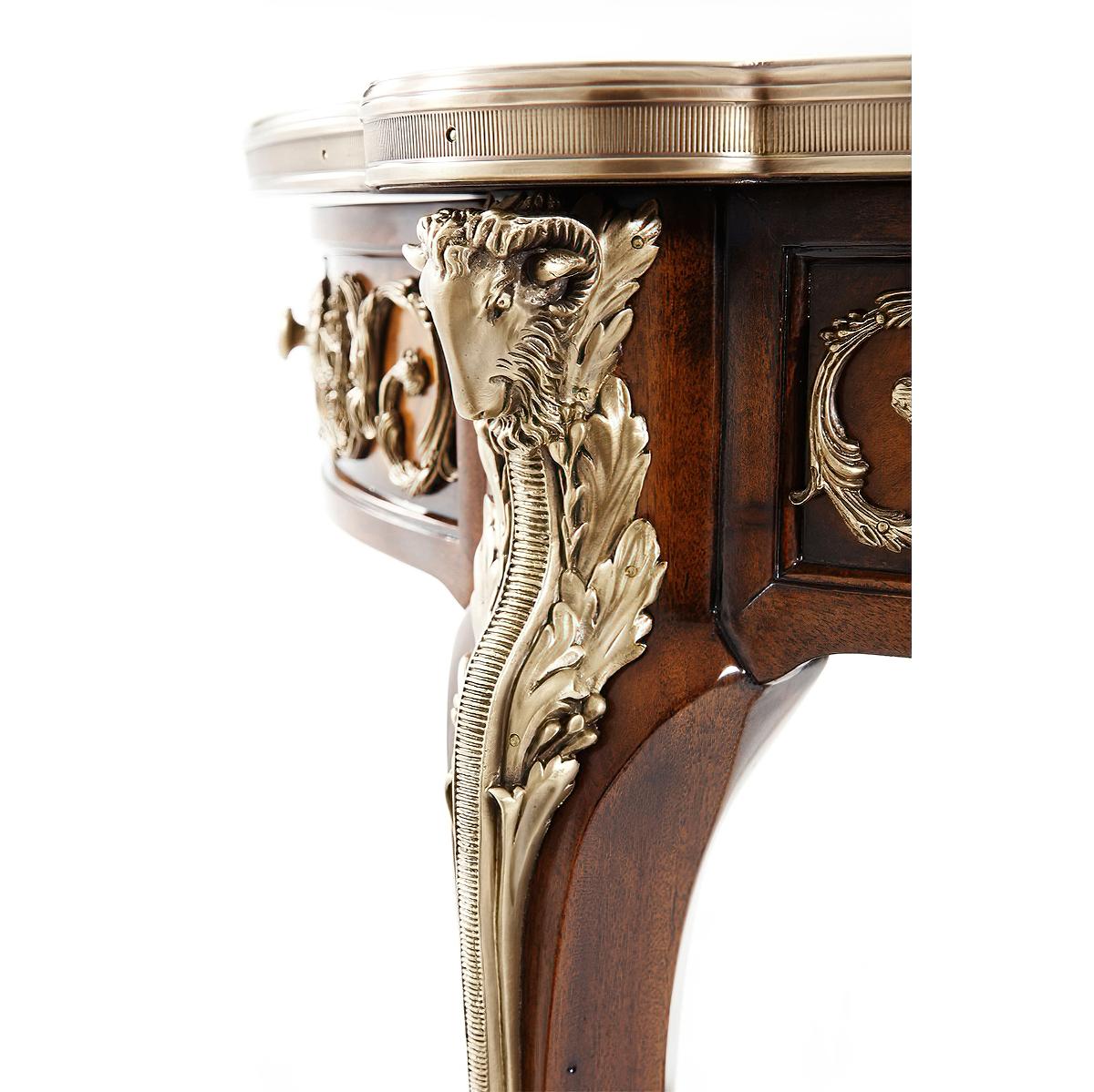 Brass Louis XV Mahogany Lamp Table For Sale