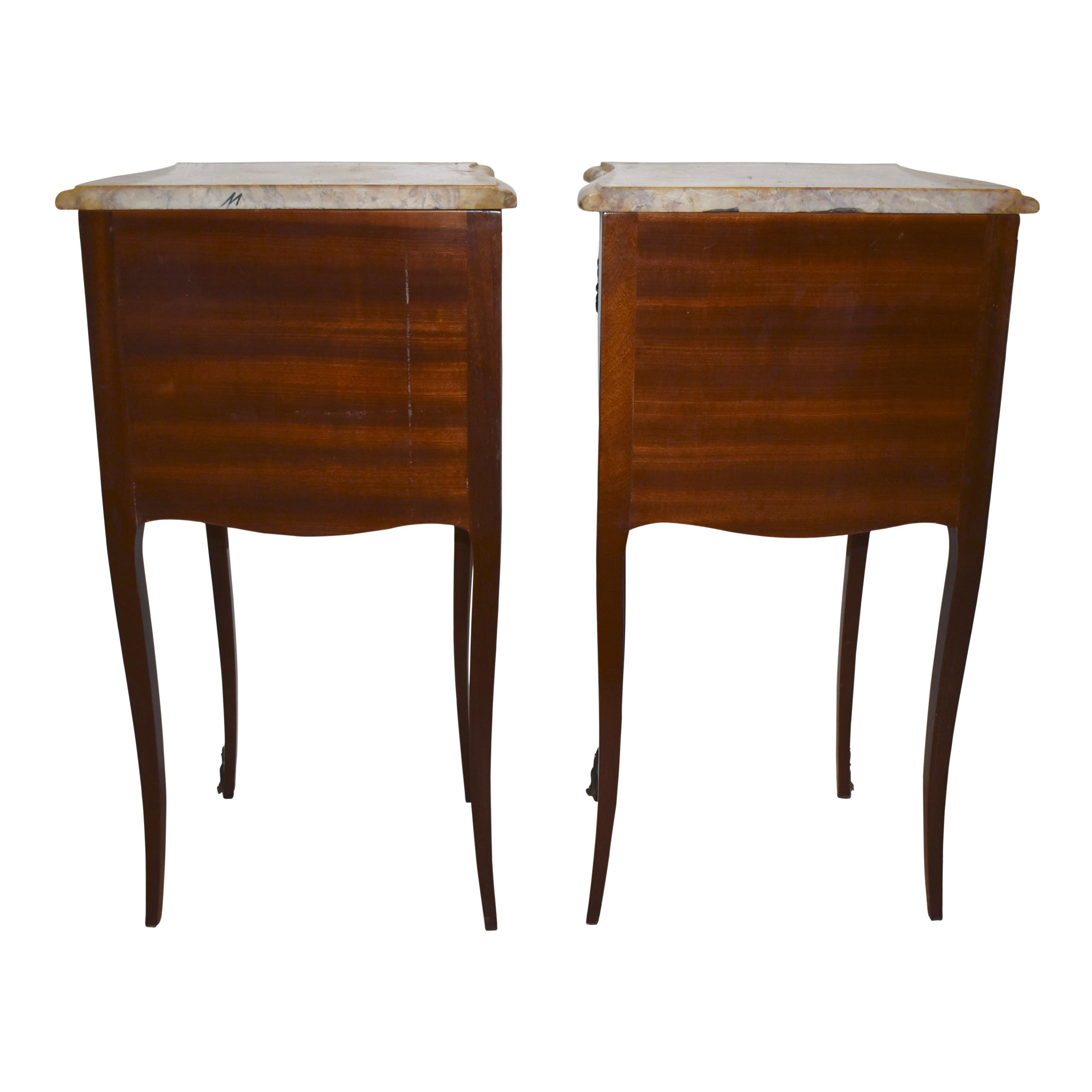 Louis XV Mahogany Nightstands with Marble Tops, Set of Two For Sale 3