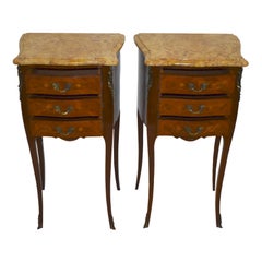 Louis XV Mahogany Nightstands with Marble Tops, Set of Two