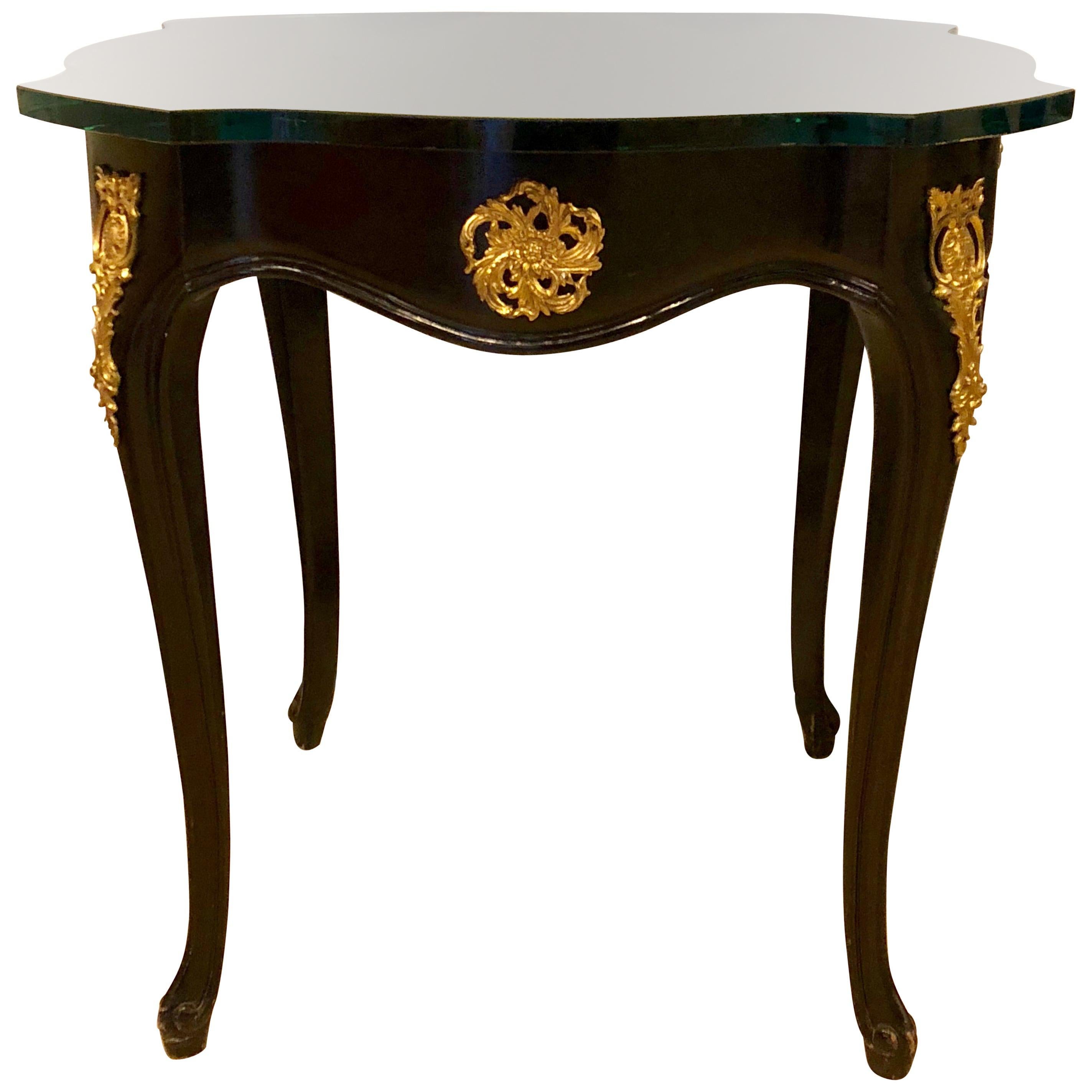 Louis XV Maison Jansen Style Side Table or Pedestal with Gilt Glass Top
