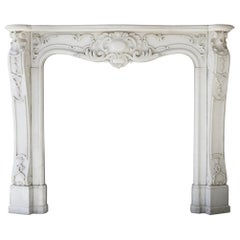 Louis XV Mantel Surround of Carrara Marble from the 19th Century