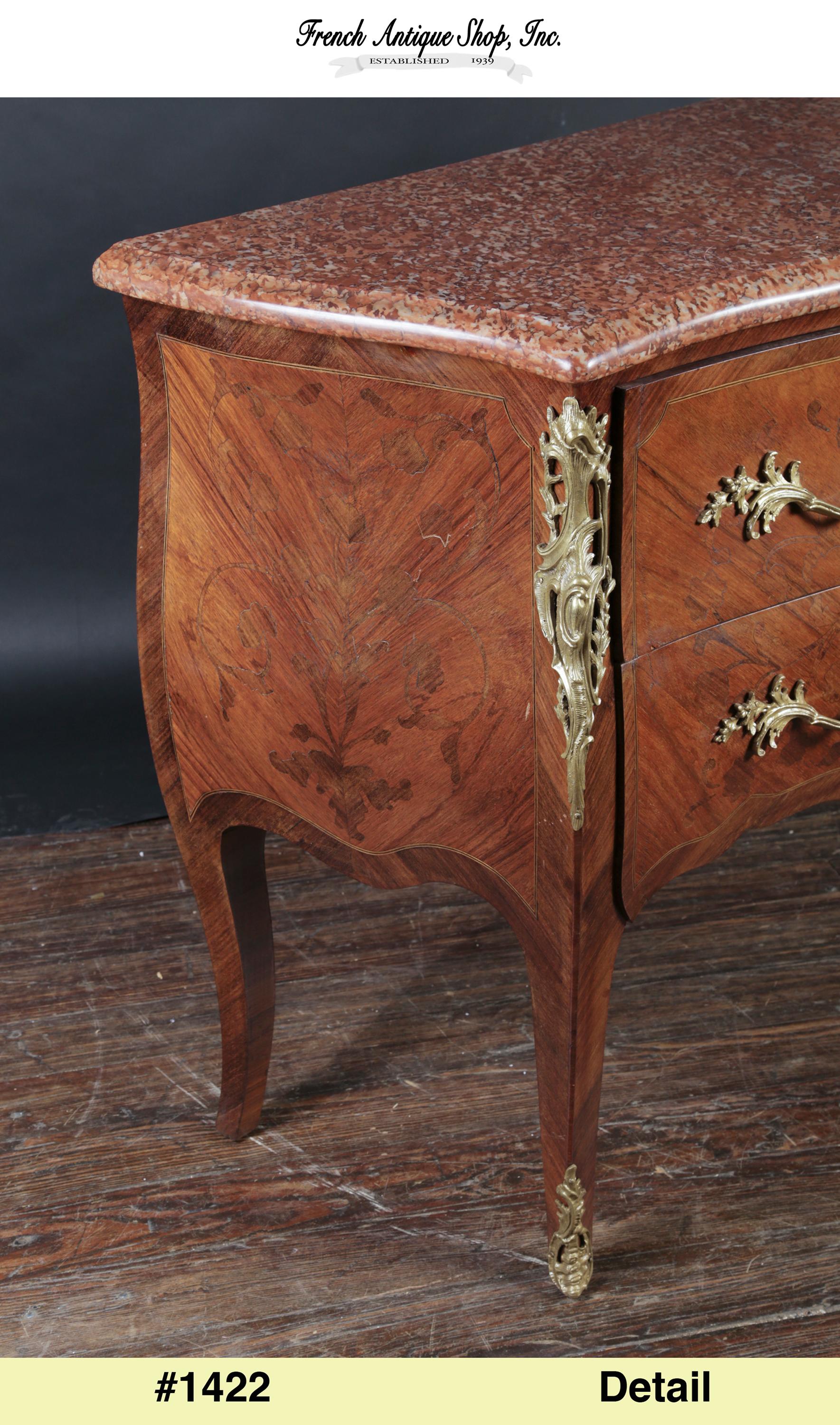 Bronze Louis XV Marquetry Bombe Commode / Chest of Drawers, French, 19th Century For Sale