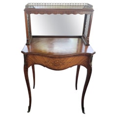 Louis XV Marquetry Mirrored and Galleried Bonheur Du Jour Ladies' Bureau Vanity