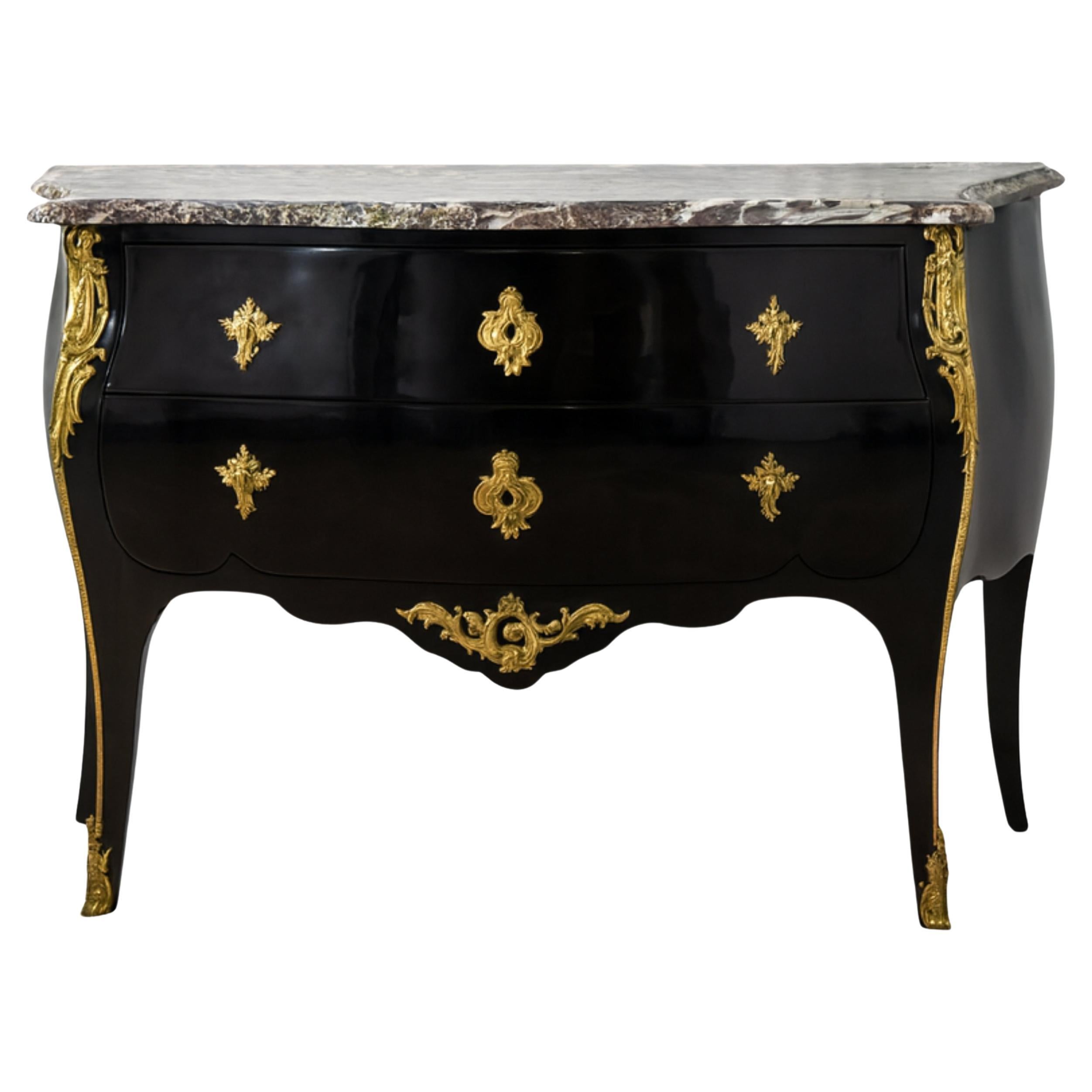 Louis XV Mathieu Criaerd Style Black Credenza Commode, 19th Century