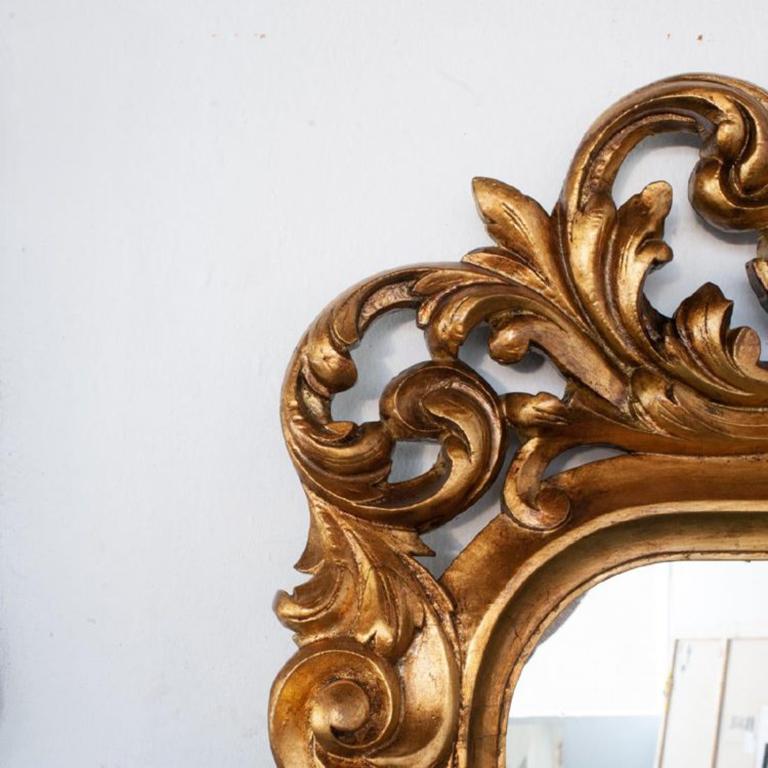 Louis XV Style Gold Leaf Carved Embellished Floor Mirror In Good Condition In New Orleans, LA