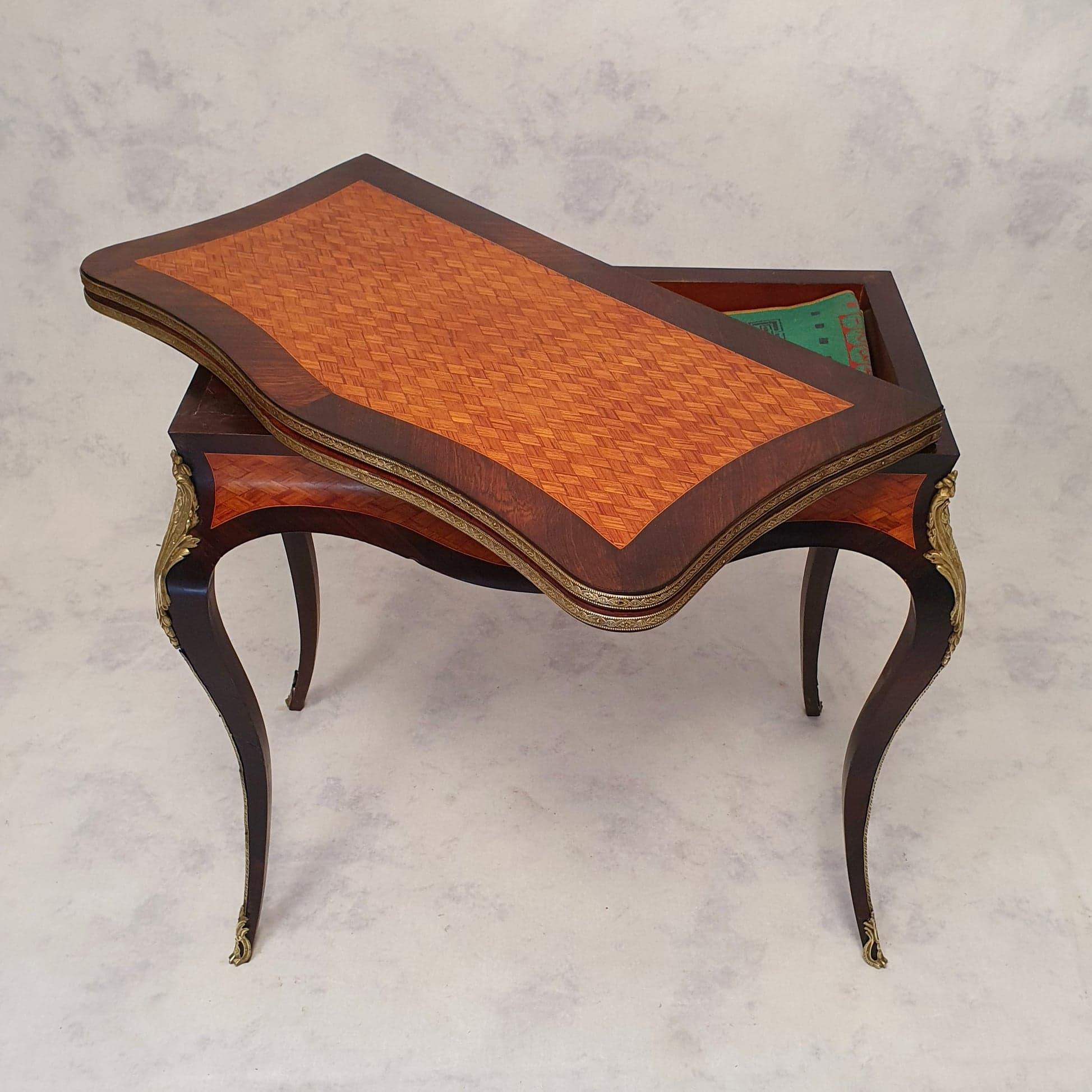 Louis XV Napoleon III Game Table, Marquetry, Rosewood & Rosewood, 19th C For Sale 4