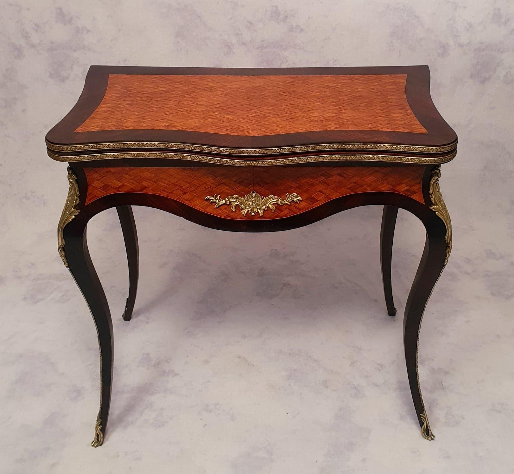 French Louis XV Napoleon III Game Table, Marquetry, Rosewood & Rosewood, 19th C For Sale