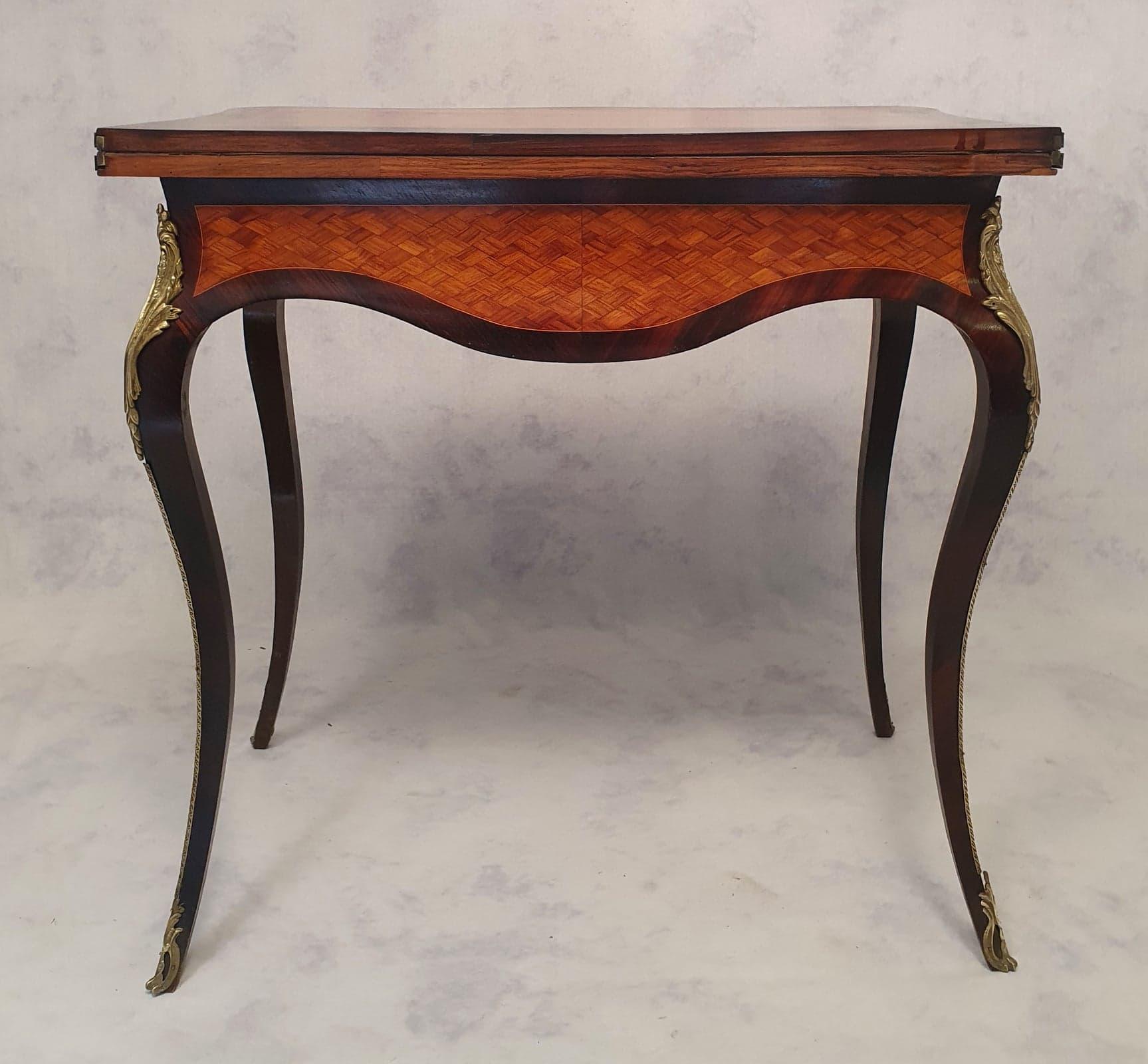 Inlay Louis XV Napoleon III Game Table, Marquetry, Rosewood & Rosewood, 19th C For Sale