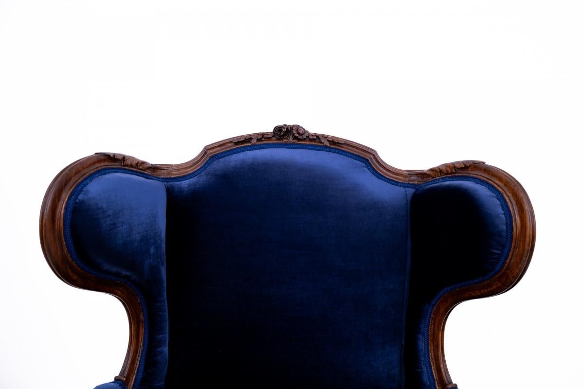 Louis XV Navy Blue Armchair, France, circa 1910. Restored. For Sale 2