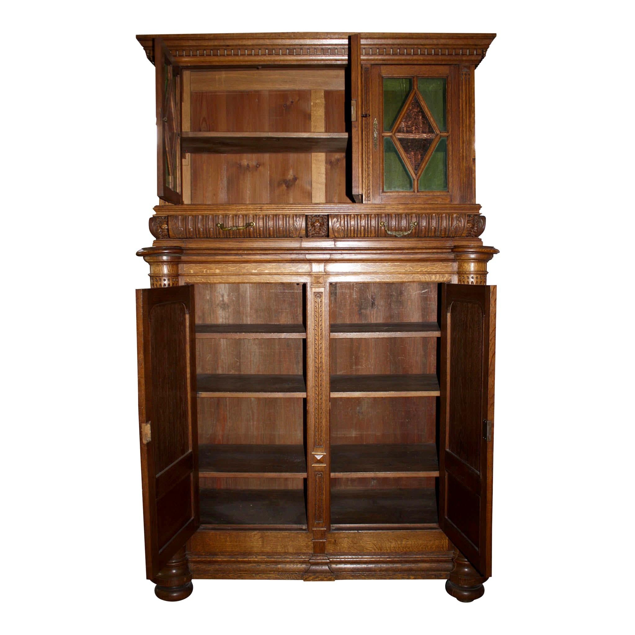 Belgian Louis XV Neo Rustique Oak Buffet Cabinet, circa 1900