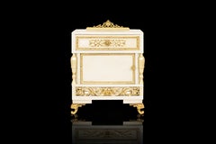 Louis XV Nightstand – Off White Lacquer Mirrored Top, Bronze, 20th Century