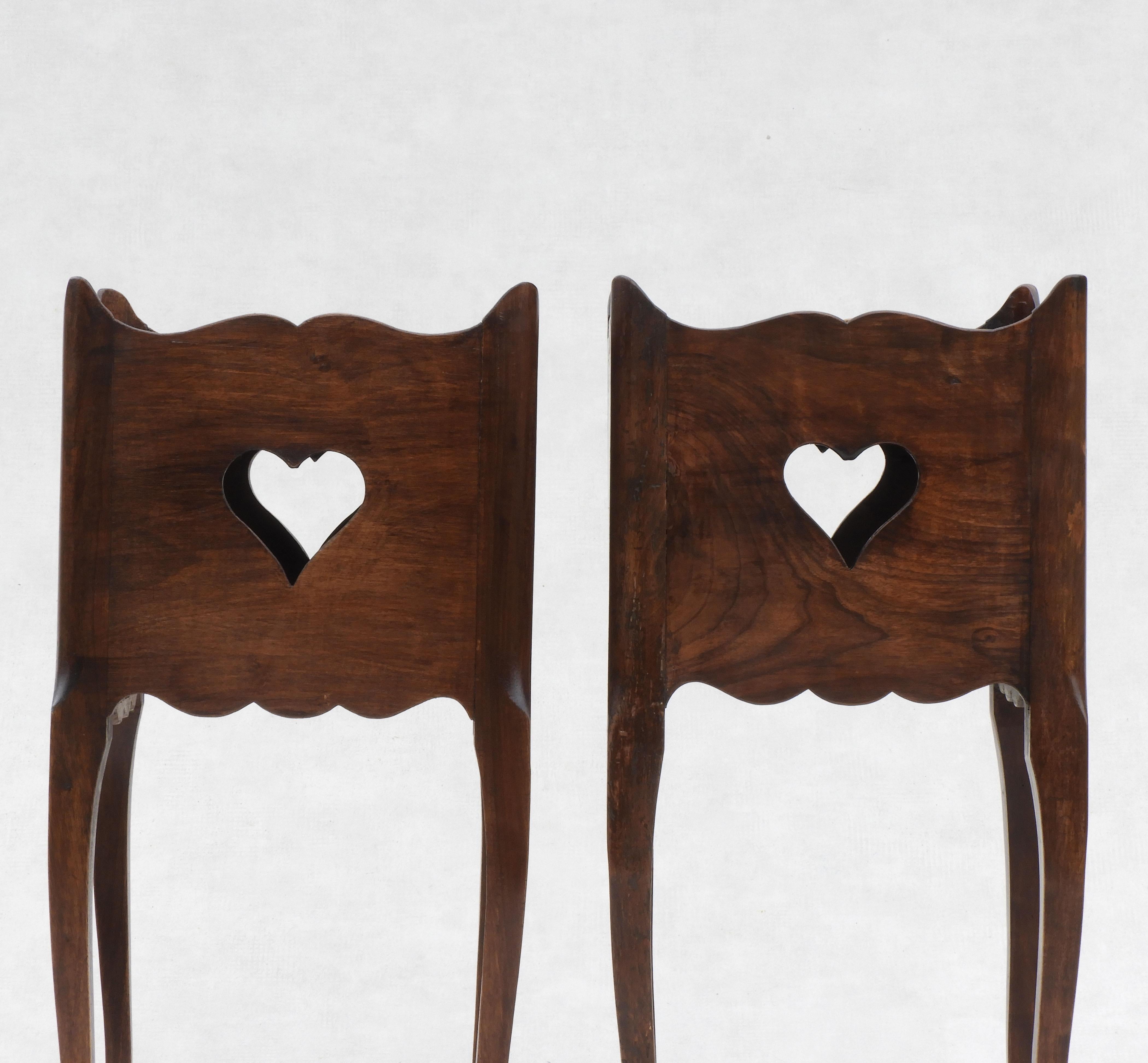 French Louis XV Nightstands/Side Tables with Heart Detail C1900 France 