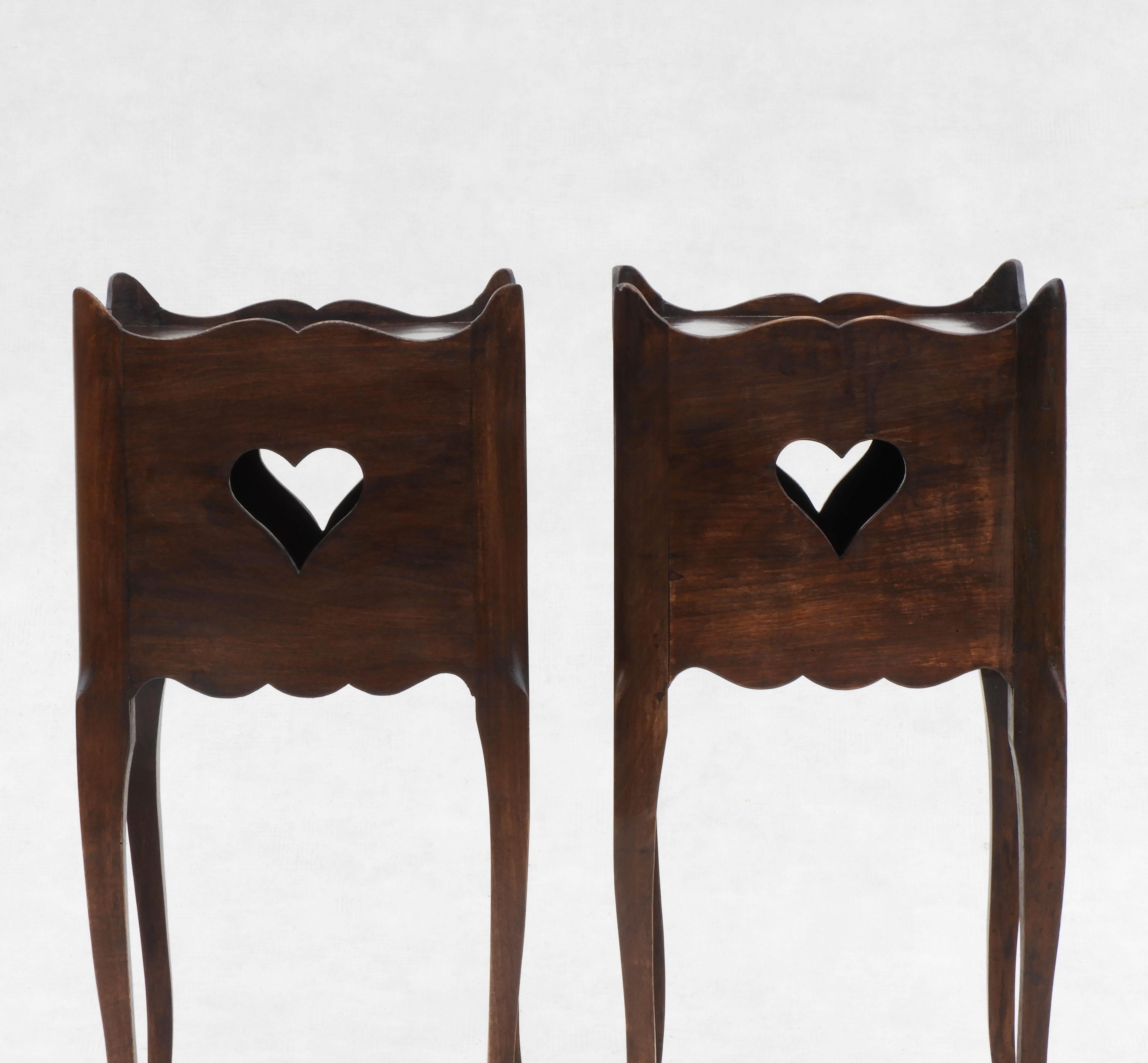 19th Century Louis XV Nightstands/Side Tables with Heart Detail C1900 France 