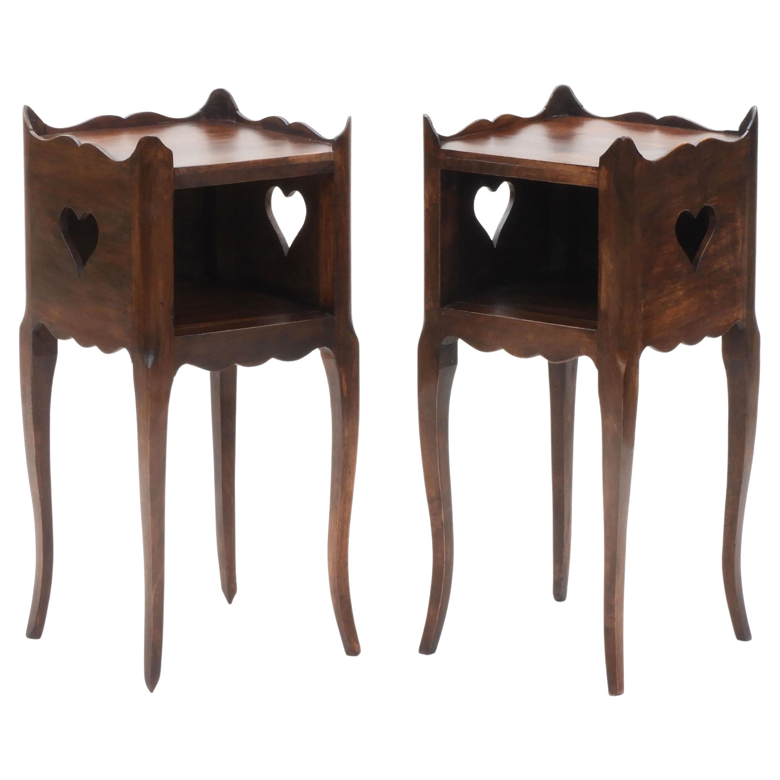 Louis XV Nightstands/Side Tables with Heart Detail C1900 France 