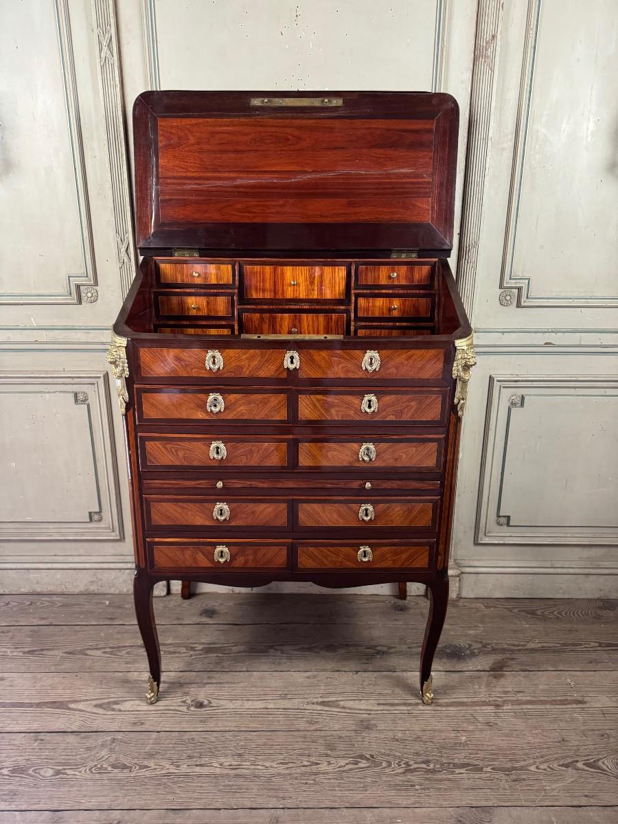 Gabinete notarial Luis XV en chapa de madera, estampado con Nicolas Petit Siglo XVIII Francés en venta