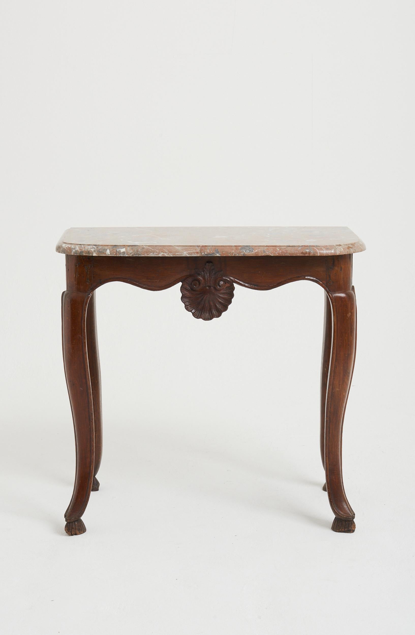 French Louis XV Oak and Marble Console Table For Sale