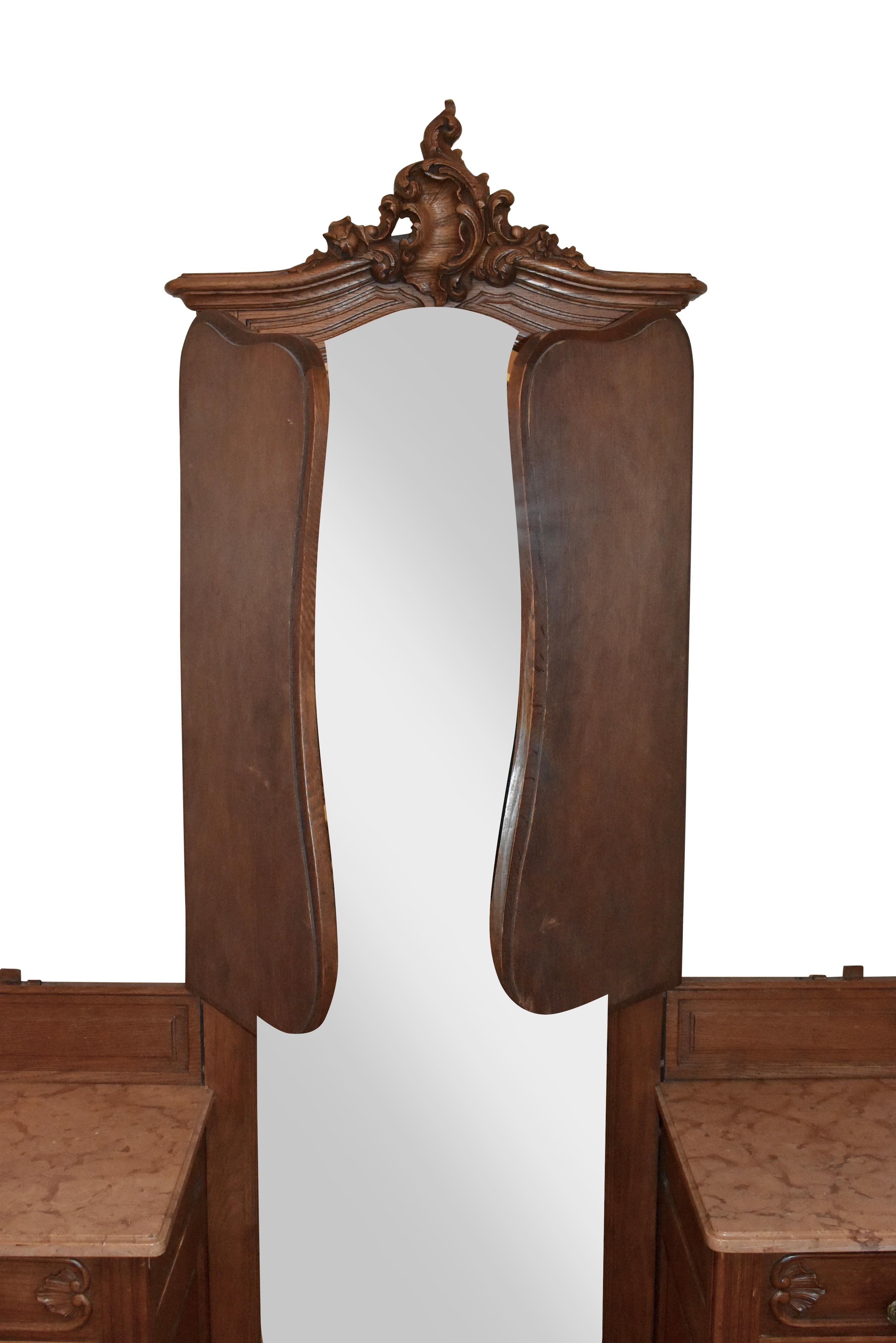 19th Century Louis XV Oak Dressing Table with Full Length Mirror, circa 1895 For Sale