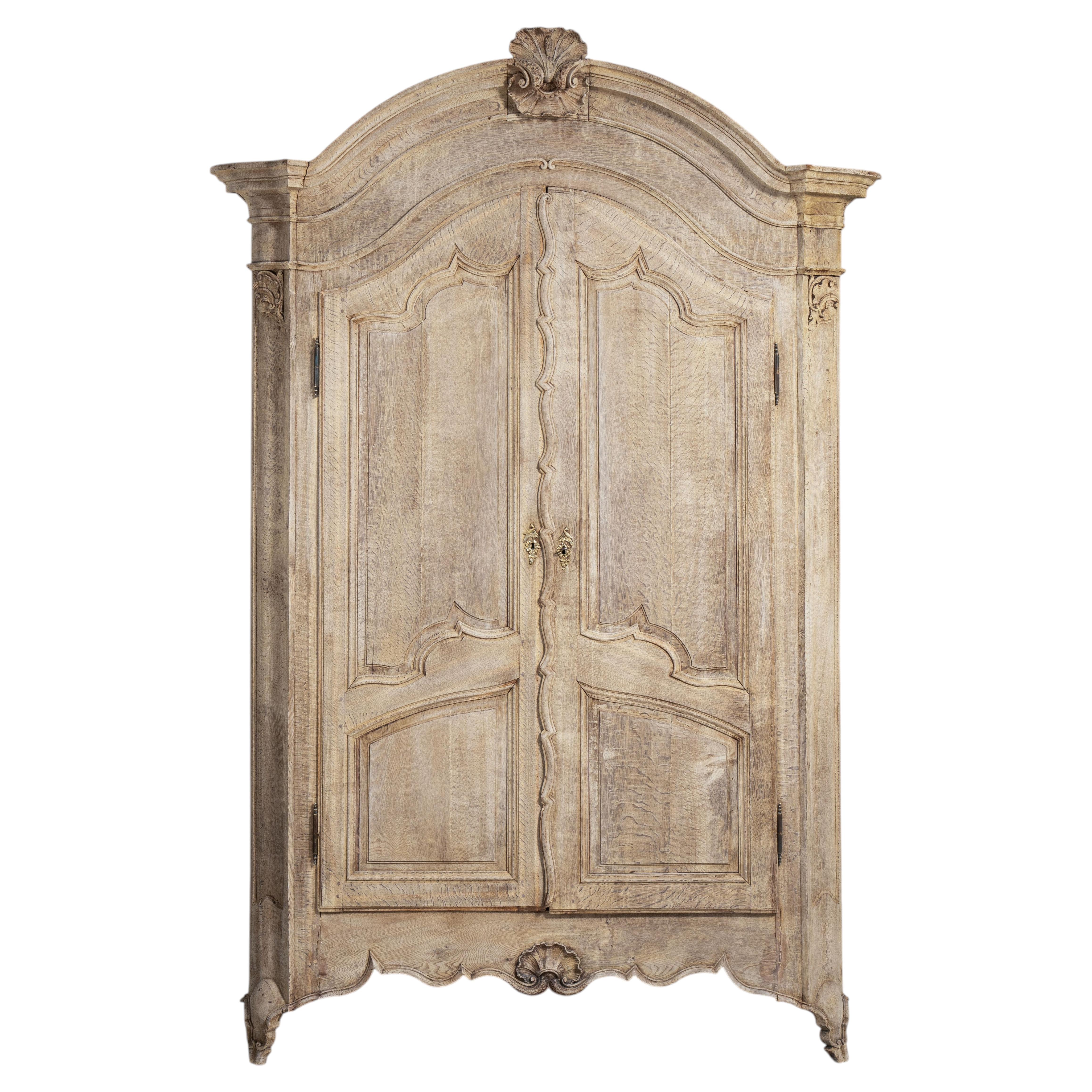 Louis XV Oak Wardrobe, Early 19th Century French Armoire, Rococo Style