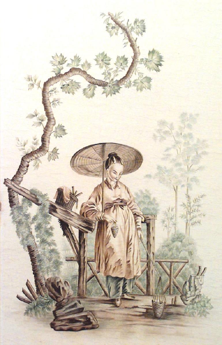 Louis XV Oil Celadon Chinoiserie Genre Scenes In Good Condition For Sale In New York, NY