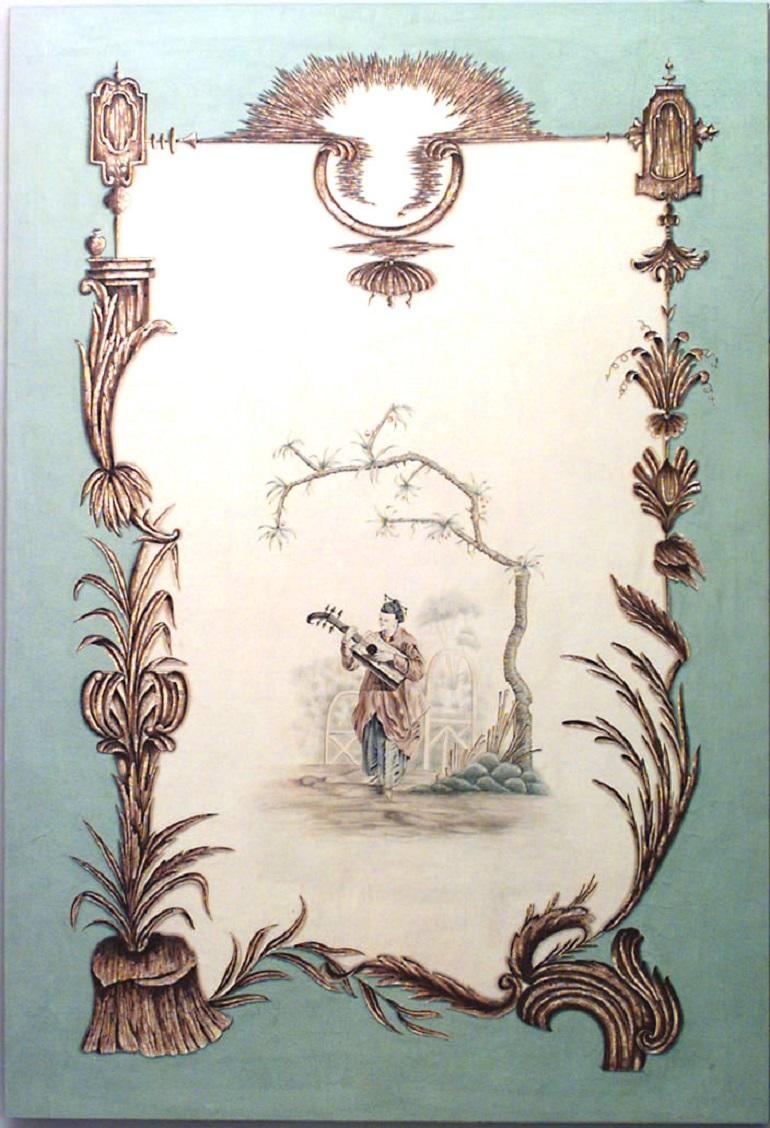 Louis XV. Öl Celadon Chinoiserie Genre-Szenen, Louis XV.-Ölgemälde (20. Jahrhundert) im Angebot