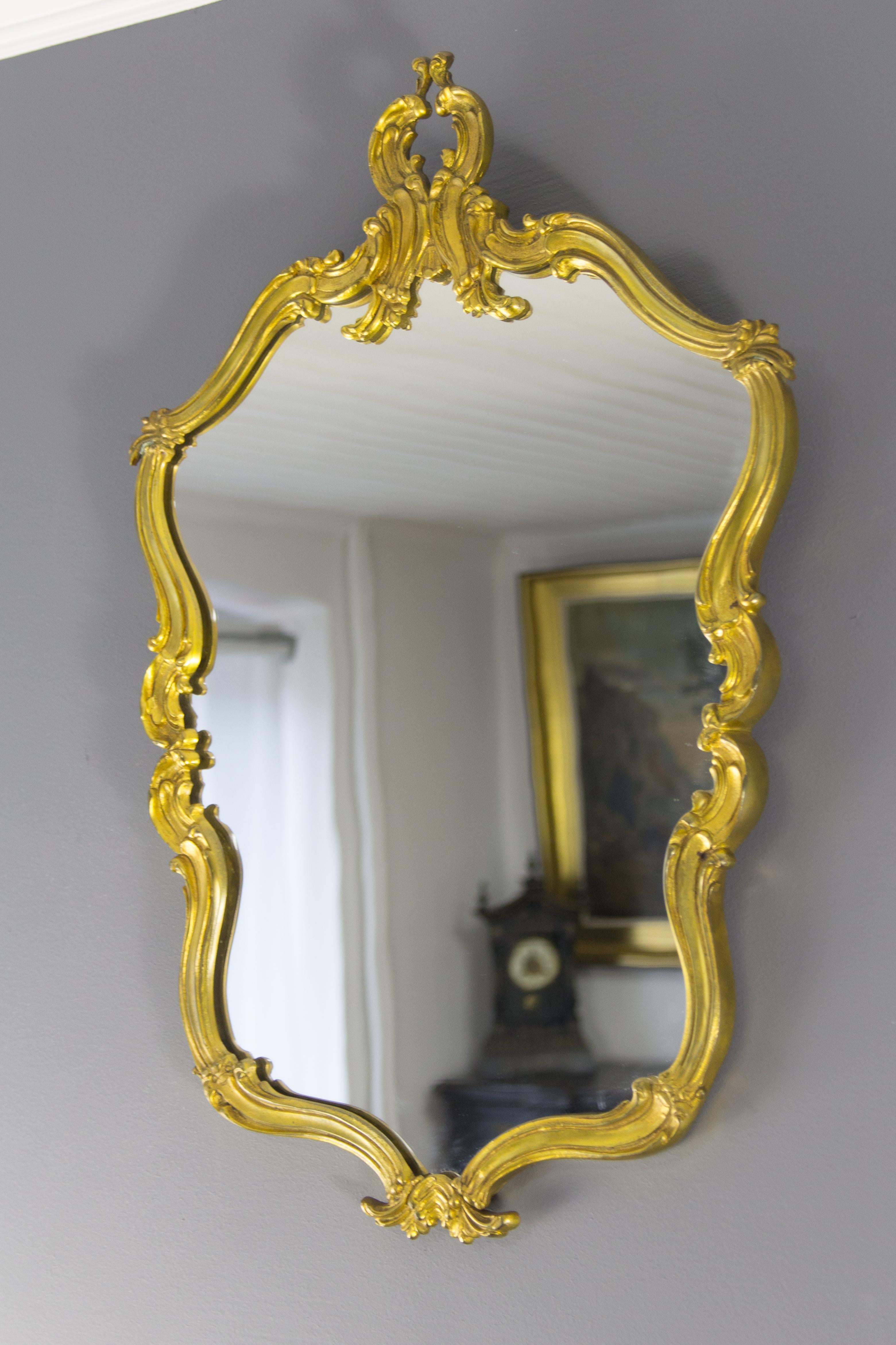 French Louis XV or Rococo Style Wall Mirror in Gilt Bronze