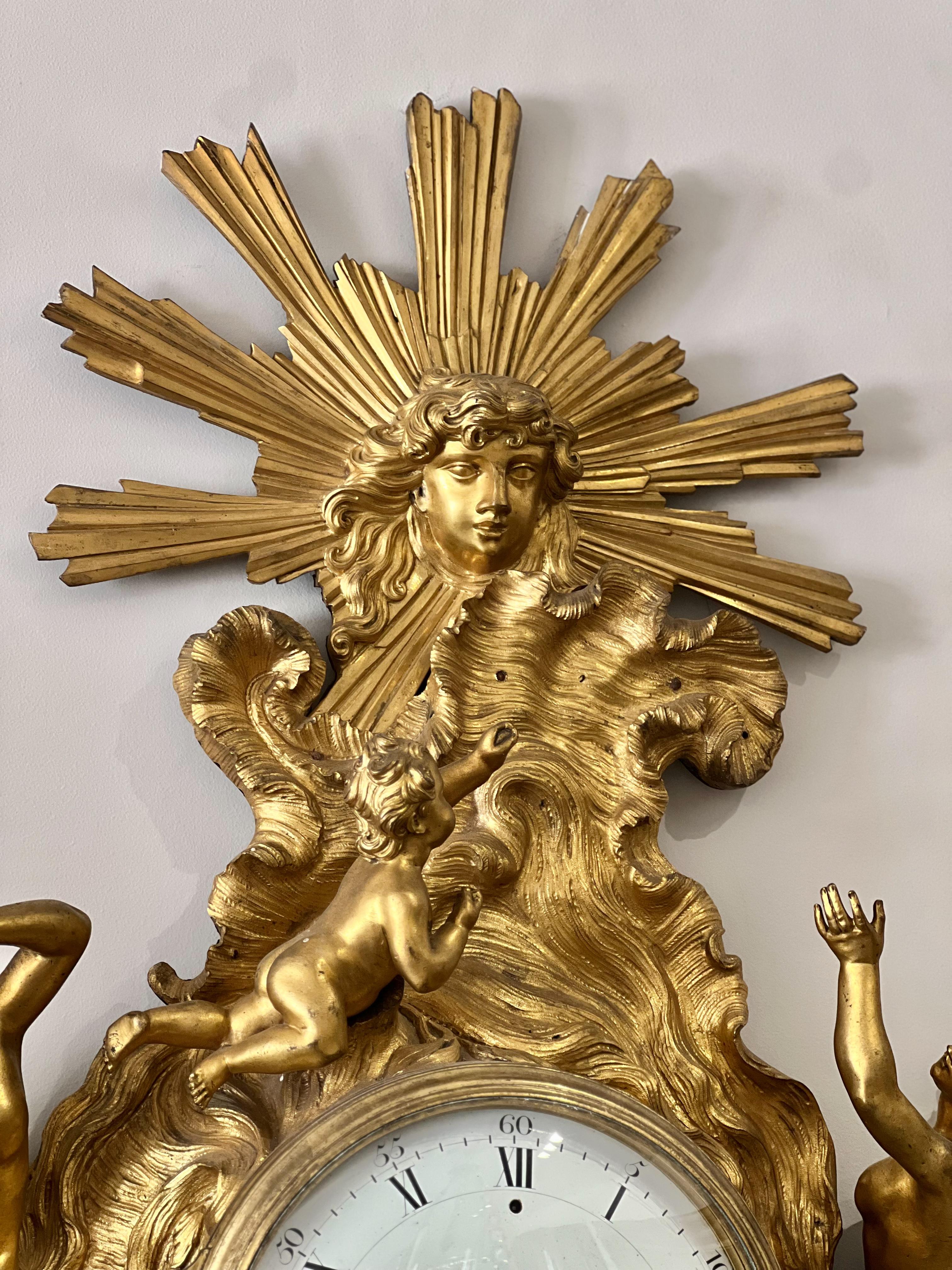Louis XV Ormolu Cartel Clock Approximately 1745 For Sale 4