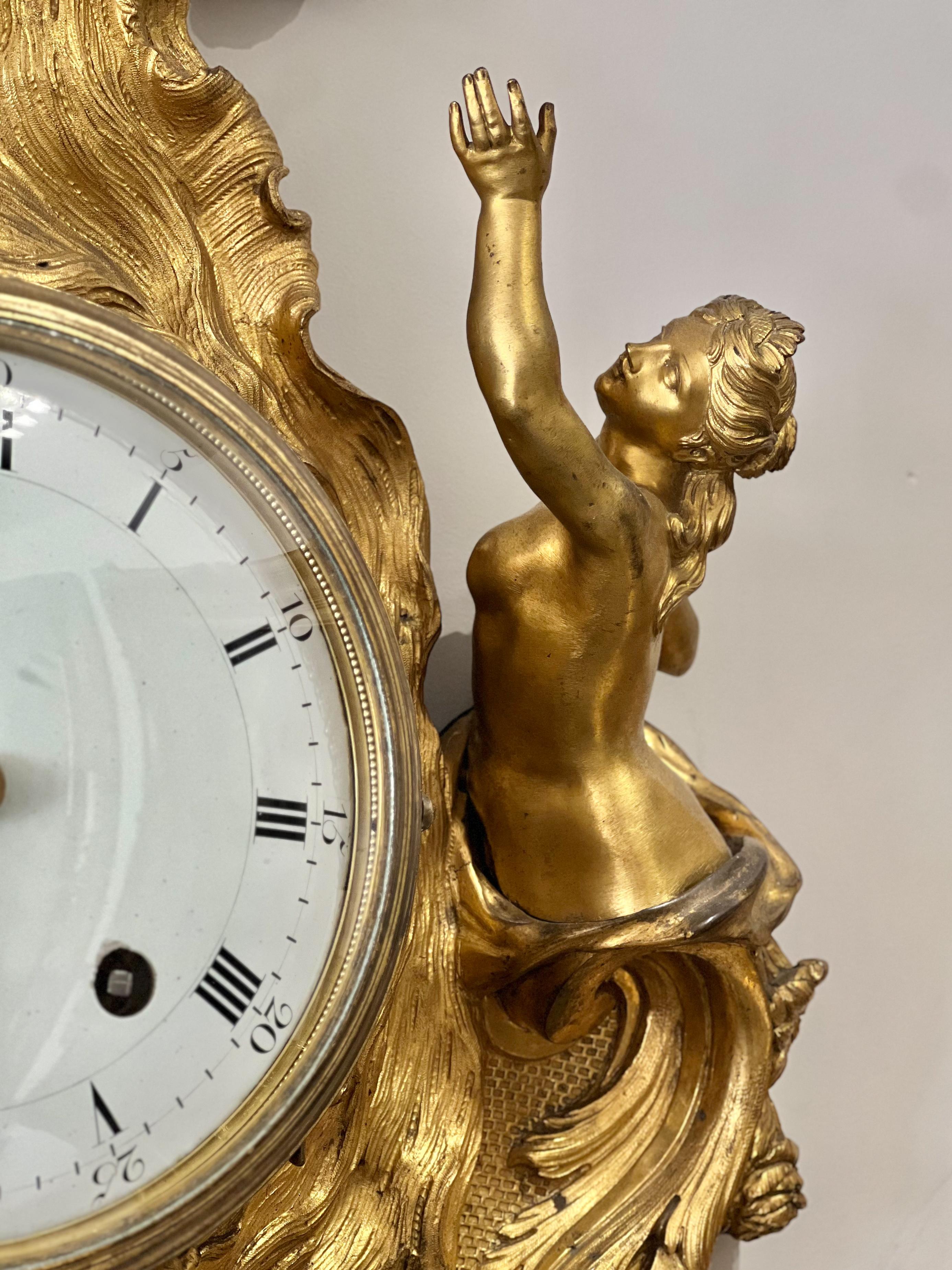 Bronze Louis XV Ormolu Cartel Clock Approximately 1745 For Sale