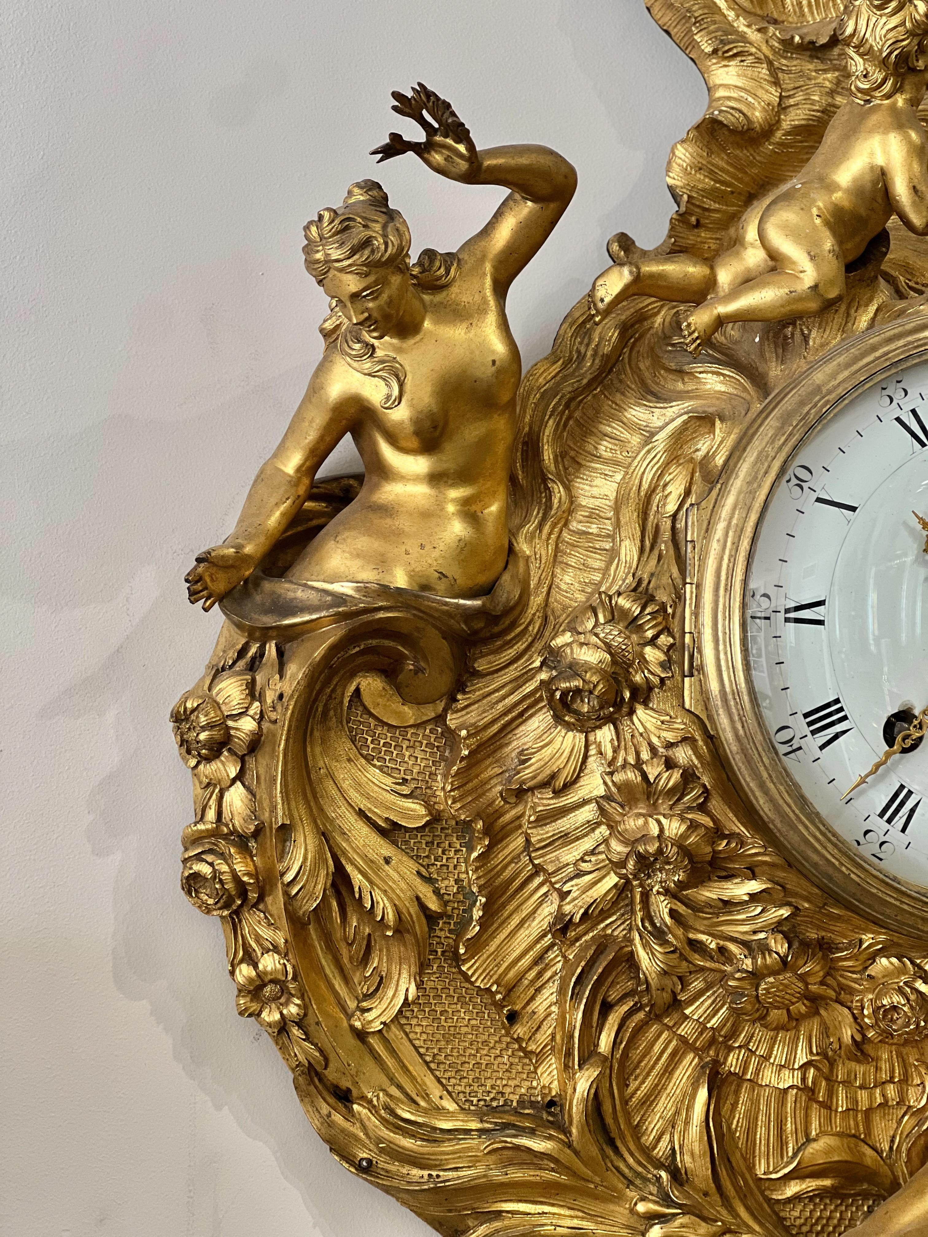 Louis XV Ormolu Cartel Clock Approximately 1745 For Sale 1