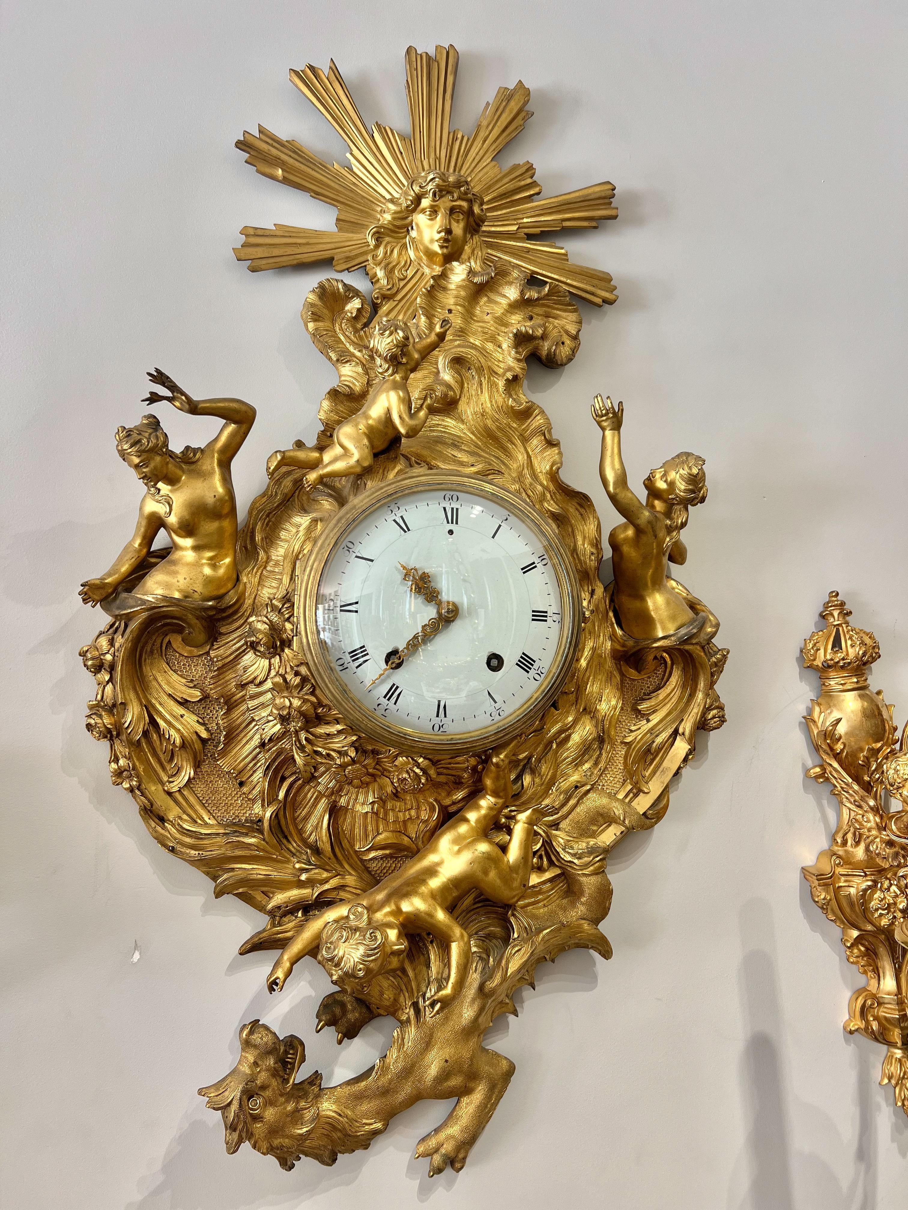 Louis XV Ormolu Cartel Clock Approximately 1745 For Sale 2